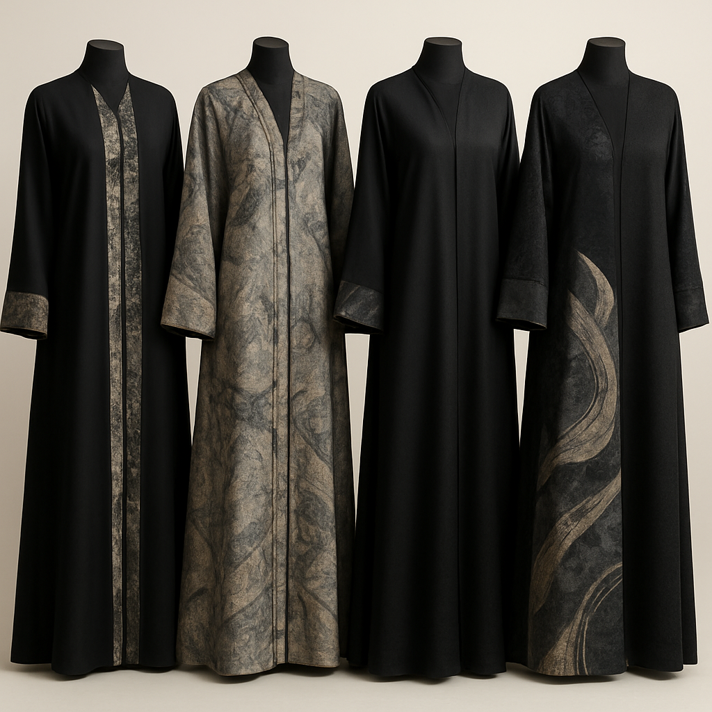 Create a modest abaya that's the first of its kind, featuring a unique stone design that exudes a classy and sophisticated vibe. I'd like four designs, each showcasing different styles and fabrics.
Incorporate high-end, unique chic stone designs to make them truly special.
Create a modest abaya that's the first of its kind, featuring a unique stone design that exudes a classy and sophisticated vibe. I'd like four designs, each showcasing different styles and fabrics.
Incorporate high-end, unique chic stone designs to make them truly special.