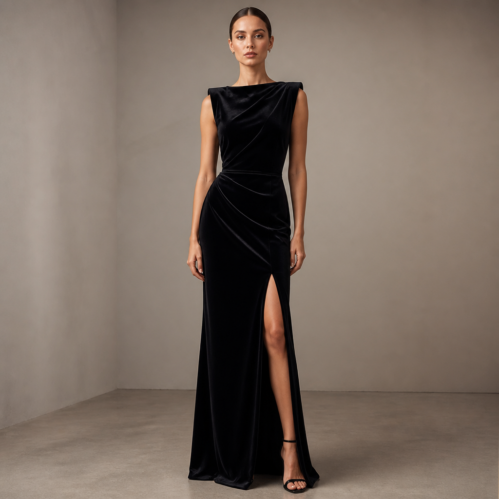 A Female Dress design, made of Velvet, with a sleek, smooth finish, with a Tailored silhouette, with a minimal-coverage cut, in a Monochrome color palette, for Work, suitable for Summer, suited to a Temperate climate, in Formal style, shown on a model with light skin and an athletic build Present it as professional fashion catalogue photography: the garment is the subject, shown full-length with editorial styling, neutral posing and tasteful, non-suggestive framing.
photorealistic fashion design, A Female Dress design, made of Velvet, with a sleek, smooth finish, with a Tailored silhouette, with a minimal-coverage cut, in a Monochrome color palette, for Work, suitable for Summer, suited to a Temperate climate, in Formal style, shown on a model with light skin and an athletic build Present it as professional fashion catalogue photography: the garment is the subject, shown full-length with editorial styling, neutral posing and tasteful, non-suggestive framing., formal style, just the design no text