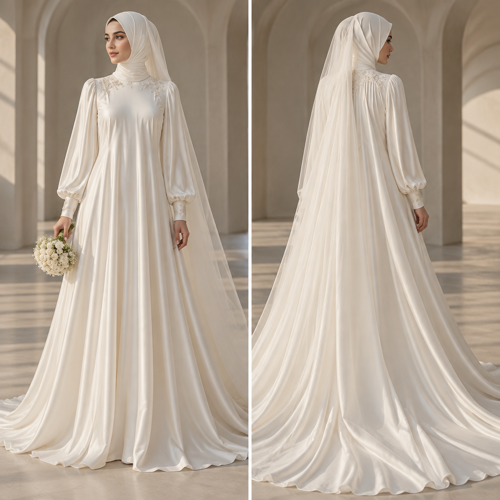 A Female Dress design, made of Silk, with a light, flowing drape, with a Relaxed silhouette, with modest, full coverage: longer hemlines, higher necklines and covered shoulders, in a Monochrome color palette, for Wedding, suitable for Fall, in Elegant + Minimalist + Glamorous style. أريد فستان زفاف لا يكون جميلاً فحسب، بل يكون أيضاً فستاناً تشعر فيه المرأة بالراحة الحقيقية طوال يوم زفافها.
أريد أن تكون فتحة الرقبة مفتوحة من حيث التصميم، من دون ياقة عالية أو رقبة طويلة ومغلقة. أحب الخط الناعم والجميل عند الرقبة، مثل الفتحة الدائرية أو نصف الدائرية. وبما أنني سأرتدي الحجاب فوق الفستان، فلا أحتاج إلى ياقة عالية ومغلقة؛ بل أريد أن يبدو الجزء الموجود تحت الحجاب أنيقاً وناعماً ومتناسقاً.
ومن أهم الأمور بالنسبة لي أن يكون الفستان خفيفاً. ففي حفل زفافي شعرت بنفسي كم يمكن لفستان الزفاف الثقيل أن يسلب المرأة متعة يومها. لذلك أريد أن يكون فستاني خفيفاً ومريحاً قدر الإمكان، حتى لو كان مكوّناً من عدة طبقات. أريد أن أشعر بالحرية، وأن أستطيع الحركة والجلوس والمشي بسهولة، وأن أستمتع بيوم زفافي، من دون أن أشعر بثقل الفستان طوال الوقت.
كما أنني لا أريد حزاماً أو خصراً محدداً بشكل واضح أو قاسٍ. أريد تصميماً واسعاً وحراً، يتناسب مع أسلوب اللباس الإسلامي المحتشم. لكن في الوقت نفسه، لا أريد أن يجعل اتساع الفستان قوامي يبدو بلا شكل أو يضيف إليه حجماً بصرياً.
وهذا التوازن مهم جداً بالنسبة لي: أريد الفستان واسعاً من دون أن يكون فضفاضاً بشكل مبالغ فيه، وخفيفاً من دون أن يكون ثقيلاً، ومحتشماً من دون أن يبدو ضخماً أو متكلفاً.
أريد أن تنساب خطوط الفستان بنعومة من الكتفين ومن الجزء العلوي من الجسم إلى الأسفل، بحيث تمنح القوام مظهراً جميلاً وممتداً. أريد أن تتحرك القماشة بانسيابية مع الحركة، وأن تنساب بخفة وتمنح الفستان إحساساً بالنعومة والهواء.
لا أريد أن يلتصق الفستان بالجسم أو يبرز تفاصيله، لكنني في الوقت نفسه لا أريده أن يحوّل القوام إلى كتلة واسعة وغير محددة الشكل.
أما من الناحية الجمالية، فأتصور الفستان ناعماً، وخفيفاً، وانسيابياً وأنيقاً، مع لمعة جميلة وهادئة، وليس بملمس مطفأ. أريد أن تنعكس الإضاءة على القماش بنعومة وأن يظهر بريقه بشكل رقيق وجميل أثناء الحركة، ليمنح الفستان إحساساً بالفخامة، من دون أن يفقد خفته وراحته.
وأهم شيء بالنسبة لي هو أن أشعر في هذا الفستان بأنني جميلة، وأنثوية، وحرة ومرتاحة. أريد أن أستمتع بيوم زفافي من دون أن أفكر في ثقل الفستان أو في الطريقة التي يمكن أن يجعل بها قوامي يبدو أكبر.
أريد فستاناً يجمع بين الاحتشام والجمال، وبين الخفة والفخامة، وبين الاتساع والأناقة، ويجعلني أشعر بأنني أنا، ولكن في أجمل صورة يمكن أن أتخيلها لنفسي في يوم زفافي.. Germany fashion aesthetics. Present it as professional fashion catalogue photography: the garment is the subject, shown full-length with editorial styling, neutral posing and tasteful, non-suggestive framing.
photorealistic fashion design, A Female Dress design, made of Silk, with a light, flowing drape, with a Relaxed silhouette, with modest, full coverage: longer hemlines, higher necklines and covered shoulders, in a Monochrome color palette, for Wedding, suitable for Fall, in Elegant + Minimalist + Glamorous style. أريد فستان زفاف لا يكون جميلاً فحسب، بل يكون أيضاً فستاناً تشعر فيه المرأة بالراحة الحقيقية طوال يوم زفافها.
أريد أن تكون فتحة الرقبة مفتوحة من حيث التصميم، من دون ياقة عالية أو رقبة طويلة ومغلقة. أحب الخط الناعم والجميل عند الرقبة، مثل الفتحة الدائرية أو نصف الدائرية. وبما أنني سأرتدي الحجاب فوق الفستان، فلا أحتاج إلى ياقة عالية ومغلقة؛ بل أريد أن يبدو الجزء الموجود تحت الحجاب أنيقاً وناعماً ومتناسقاً.
ومن أهم الأمور بالنسبة لي أن يكون الفستان خفيفاً. ففي حفل زفافي شعرت بنفسي كم يمكن لفستان الزفاف الثقيل أن يسلب المرأة متعة يومها. لذلك أريد أن يكون فستاني خفيفاً ومريحاً قدر الإمكان، حتى لو كان مكوّناً من عدة طبقات. أريد أن أشعر بالحرية، وأن أستطيع الحركة والجلوس والمشي بسهولة، وأن أستمتع بيوم زفافي، من دون أن أشعر بثقل الفستان طوال الوقت.
كما أنني لا أريد حزاماً أو خصراً محدداً بشكل واضح أو قاسٍ. أريد تصميماً واسعاً وحراً، يتناسب مع أسلوب اللباس الإسلامي المحتشم. لكن في الوقت نفسه، لا أريد أن يجعل اتساع الفستان قوامي يبدو بلا شكل أو يضيف إليه حجماً بصرياً.
وهذا التوازن مهم جداً بالنسبة لي: أريد الفستان واسعاً من دون أن يكون فضفاضاً بشكل مبالغ فيه، وخفيفاً من دون أن يكون ثقيلاً، ومحتشماً من دون أن يبدو ضخماً أو متكلفاً.
أريد أن تنساب خطوط الفستان بنعومة من الكتفين ومن الجزء العلوي من الجسم إلى الأسفل، بحيث تمنح القوام مظهراً جميلاً وممتداً. أريد أن تتحرك القماشة بانسيابية مع الحركة، وأن تنساب بخفة وتمنح الفستان إحساساً بالنعومة والهواء.
لا أريد أن يلتصق الفستان بالجسم أو يبرز تفاصيله، لكنني في الوقت نفسه لا أريده أن يحوّل القوام إلى كتلة واسعة وغير محددة الشكل.
أما من الناحية الجمالية، فأتصور الفستان ناعماً، وخفيفاً، وانسيابياً وأنيقاً، مع لمعة جميلة وهادئة، وليس بملمس مطفأ. أريد أن تنعكس الإضاءة على القماش بنعومة وأن يظهر بريقه بشكل رقيق وجميل أثناء الحركة، ليمنح الفستان إحساساً بالفخامة، من دون أن يفقد خفته وراحته.
وأهم شيء بالنسبة لي هو أن أشعر في هذا الفستان بأنني جميلة، وأنثوية، وحرة ومرتاحة. أريد أن أستمتع بيوم زفافي من دون أن أفكر في ثقل الفستان أو في الطريقة التي يمكن أن يجعل بها قوامي يبدو أكبر.
أريد فستاناً يجمع بين الاحتشام والجمال، وبين الخفة والفخامة، وبين الاتساع والأناقة، ويجعلني أشعر بأنني أنا، ولكن في أجمل صورة يمكن أن أتخيلها لنفسي في يوم زفافي.. Germany fashion aesthetics. Present it as professional fashion catalogue photography: the garment is the subject, shown full-length with editorial styling, neutral posing and tasteful, non-suggestive framing., elegant style, just the design no text, show front and back