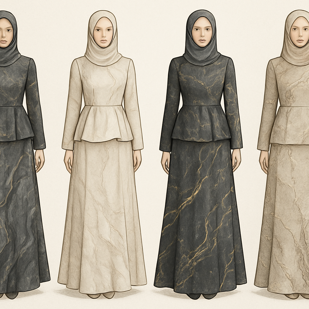 Create a modest two piece dress, first of its kind, featuring a unique stone design that exudes a classy and sophisticated vibe. I'd like four designs, each showcasing different styles and fabrics. Incorporate high-end, unique chic stone designs to make them truly special. Add little sophisticated stone designs. Make it irresistible with designs that stands out.

Create a modest two piece dress, first of its kind, featuring a unique stone design that exudes a classy and sophisticated vibe. I'd like four designs, each showcasing different styles and fabrics. Incorporate high-end, unique chic stone designs to make them truly special. Add little sophisticated stone designs. Make it irresistible with designs that stands out.