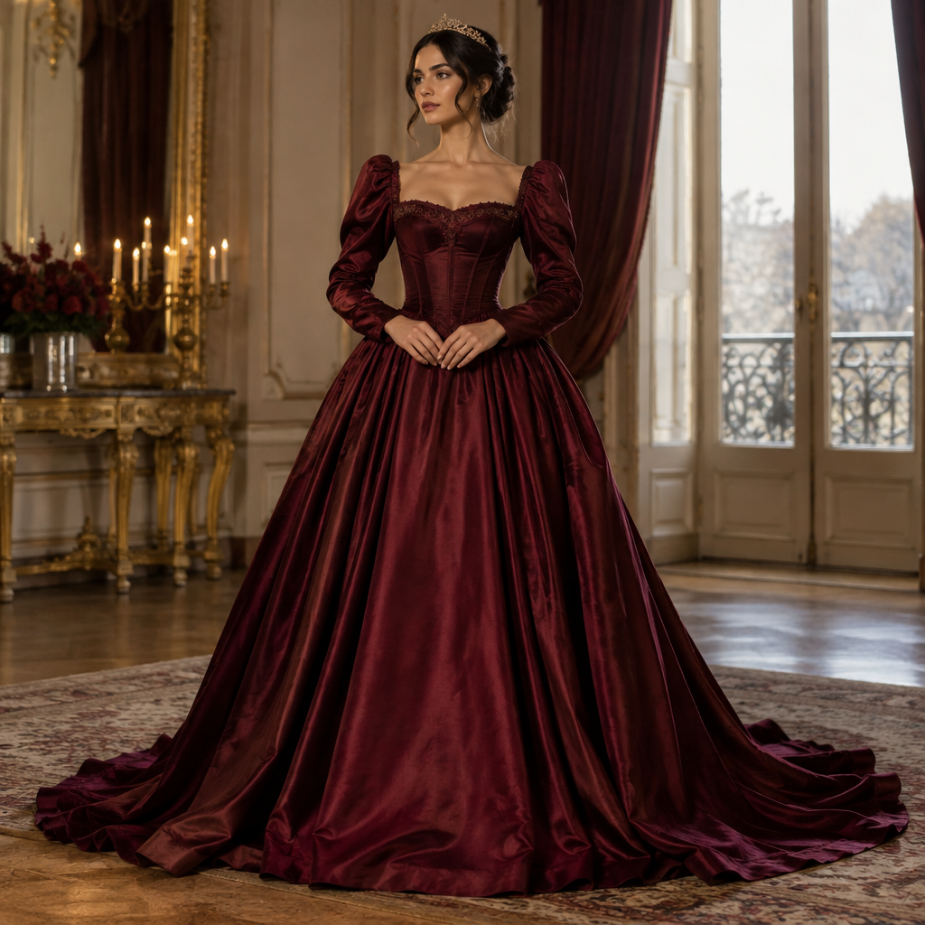A Female Dress design, suitable for Fall. بغيت روب عراسي تكون سامبل وتكون كيما تاع العهد الفيكتوي بصح تكون تاع عرس وتكون فاللون البرقندي. Algeria fashion aesthetics. Present it as professional fashion catalogue photography: the garment is the subject, shown full-length with editorial styling, neutral posing and tasteful, non-suggestive framing.
photorealistic fashion design, A Female Dress design, suitable for Fall. بغيت روب عراسي تكون سامبل وتكون كيما تاع العهد الفيكتوي بصح تكون تاع عرس وتكون فاللون البرقندي. Algeria fashion aesthetics. Present it as professional fashion catalogue photography: the garment is the subject, shown full-length with editorial styling, neutral posing and tasteful, non-suggestive framing., just the design no text