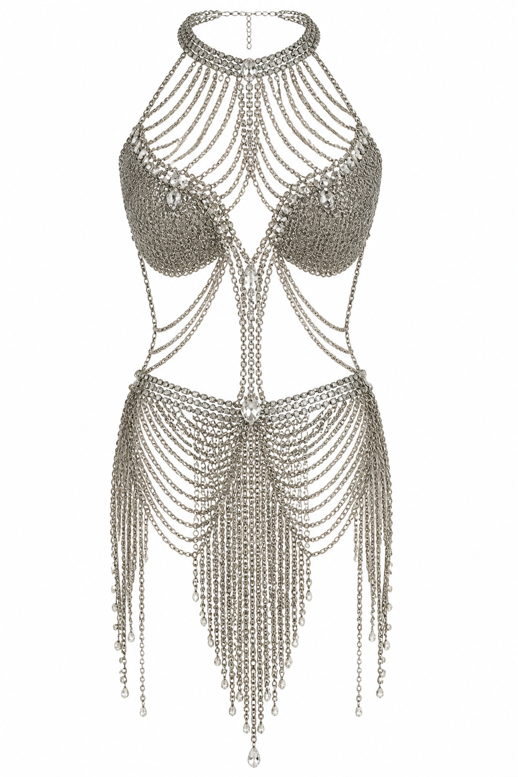 Create a full FRONT VIEW fashion design of a glamorous handmade festival outfit for ShinyGal.
IMPORTANT: FRONT VIEW ONLY. The model must be standing straight and facing directly toward the camera, with the entire front of the outfit clearly visible. Do NOT show the back, rear view, side view, or a back-focused composition.
The outfit should look like something a music festival celebrity or pop star would wear — sexy, feminine, powerful, glamorous and extremely eye-catching.
Design
A sexy, fitted metal chainmail top with an elegant open-back construction.
The front neckline should be the main visual focus: flattering, feminine and slightly daring.
Create beautiful draping and body-hugging shapes using metal chainmail, rather than fabric.
Add delicate rhinestone/crystal chains to create maximum sparkle and movement.
The design should reveal some skin around the waist while still looking sophisticated and expensive.
Add a dramatic but wearable chainmail skirt or hip decoration, with cascading metal chains creating movement.
The silhouette should make the waist look slim and the legs look long.
Keep the design sexy but fashion-forward rather than overly complicated.
Materials
Use ONLY materials that can realistically be handmade without a sewing machine:
metal chainmail
metal chains
rhinestone chains
crystals
small metal rings
jewelry-style connectors
NO fabric, NO sewing, NO cloth panels, NO complicated tailoring.
The design should be realistic enough that a skilled jewelry/chainmail maker could actually construct it by hand.
Aesthetic
Luxury festival fashion, celebrity stage outfit, glamorous nightlife, ultra-sparkly, feminine, sexy, sophisticated, dramatic movement, high-end editorial fashion.
Camera: straight-on, centered, full front view, model facing camera.
The back may be open, but DO NOT SHOW THE BACK. The image must clearly present the FRONT of the garment.
Create a full FRONT VIEW fashion design of a glamorous handmade festival outfit for ShinyGal.
IMPORTANT: FRONT VIEW ONLY. The model must be standing straight and facing directly toward the camera, with the entire front of the outfit clearly visible. Do NOT show the back, rear view, side view, or a back-focused composition.
The outfit should look like something a music festival celebrity or pop star would wear — sexy, feminine, powerful, glamorous and extremely eye-catching.
Design
A sexy, fitted metal chainmail top with an elegant open-back construction.
The front neckline should be the main visual focus: flattering, feminine and slightly daring.
Create beautiful draping and body-hugging shapes using metal chainmail, rather than fabric.
Add delicate rhinestone/crystal chains to create maximum sparkle and movement.
The design should reveal some skin around the waist while still looking sophisticated and expensive.
Add a dramatic but wearable chainmail skirt or hip decoration, with cascading metal chains creating movement.
The silhouette should make the waist look slim and the legs look long.
Keep the design sexy but fashion-forward rather than overly complicated.
Materials
Use ONLY materials that can realistically be handmade without a sewing machine:
metal chainmail
metal chains
rhinestone chains
crystals
small metal rings
jewelry-style connectors
NO fabric, NO sewing, NO cloth panels, NO complicated tailoring.
The design should be realistic enough that a skilled jewelry/chainmail maker could actually construct it by hand.
Aesthetic
Luxury festival fashion, celebrity stage outfit, glamorous nightlife, ultra-sparkly, feminine, sexy, sophisticated, dramatic movement, high-end editorial fashion.
Camera: straight-on, centered, full front view, model facing camera.
The back may be open, but DO NOT SHOW THE BACK. The image must clearly present the FRONT of the garment.
