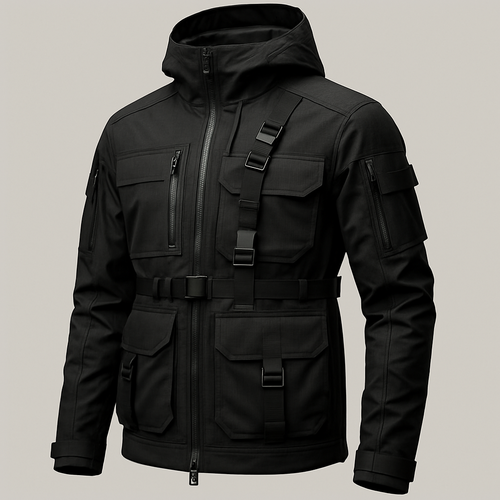 Modular tactical jacket with waterproof zippers and utility strapping