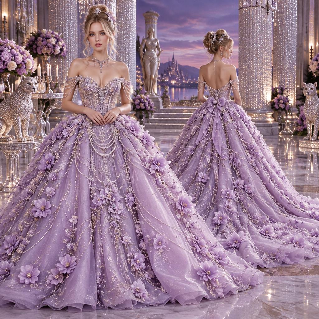 photorealistic fashion design, photorealistic fashion design, photorealistic fashion design, photorealistic fashion design, photorealistic fashion design, photorealistic fashion design, A Female fashion design, shown on a model with fair skin and a petite figure. На изображении представлена красивая девушка с длинными светлыми волосами, собранными в объемную прическу. На ней элегантное бордовое бархатное платье с глубоким вырезом и прозрачным рукавом, украшенным сияющей вышивкой. В руках она держит тарелку с небольшими кексами.
Обстановка вокруг напоминает уютный осенний праздник, возможно, Хэллоуин: на фоне и вокруг нее расставлены тыквы разных размеров, мерцают свечи в подсвечниках, а атмосфера наполнена теплым приглушенным светом.
На фотографии изображена элегантная молодая женщина со светлыми волосами, собранными в сложную высокую прическу с черными лентами-бантиками. Ее образ дополняют длинные сияющие серьги и роскошное колье.
Она одета в пышное вечернее платье в готическом стиле, выполненное в черно-белой гамме. Корсет платья украшен блестящими стразами и кристаллами, а объемная многослойная юбка декорирована крупными белыми и черными текстильными розами и драпировкой.
Действие происходит на фоне просторной террасы старинного здания или замка с балюстрадой. На полу и вокруг террасы разложены тыквы, а в небе виднеются силуэты летящих летучих мышей, что создает атмосферу осеннего или хэллоуинского праздника.
На изображении представлена эффектная фотография, стилизованная под древнеегипетскую тематику.
* Главная героиня: Женщина с длинными светлыми волосами и прямой чёлкой, выразительными карими глазами с четкими стрелками и ярким макияжем. На ней надеты массивные традиционные украшения: богатое ожерелье в египетском стиле с бирюзовыми, золотыми и синими элементами, а также крупные подвесные серьги.
* Животное: Рядом с женщиной находится крупный леопард (или барс) с пятнистым окрасом и выразительным взглядом. Голова хищника расположена близко к лицу женщины.
* Интерфейс: Снимок сделан в виде скриншота из социальной сети (с элементами интерфейса, значками и панелями управления в верхней и нижней частях экрана).
На изображении представлена портретная иллюстрация красивой рыжеволосой женщины.
У нее выразительные глаза, аккуратные черты лица и пышные волнистые волосы рыжего оттенка, в которые вплетены крупные желтые цветы. Образ дополняют элегантные длинные серьги с золотыми деталями и наряд с оборками желтого цвета. Фон темный, с мягкими размытыми огоньками, что создает теплую и сказочную атмосферу.
На изображении представлена цифровая иллюстрация, на которой изображена молодая женщина в готическом стиле.
* Внешность: У нее длинные белые волосы, аккуратная челка и выразительные голубые глаза. Макияж яркий и выразительный, с акцентом на насыщенные красные губы.
* Одежда и аксессуары: Она одета в черное платье с кружевными деталями на плечах и шее. На голове красуется элегантная черная шляпа с широкими полями, украшенная перьями и розами.
* Детали: В руке женщина держит небольшой букет ярко-красных роз на длинных стеблях. Руки защищены черными перчатками.
* Общая атмосфера: Образ сочетает в себе загадочность, элегантность и романтично-мрачную эстетику.
На изображении представлена цифровая иллюстрация, на которой изображена молодая женщина в готическом стиле.
* Внешность: У нее длинные белые волосы, аккуратная челка и выразительные голубые глаза. Макияж яркий и выразительный, с акцентом на насыщенные красные губы.
* Одежда и аксессуары: Она одета в черное платье с кружевными деталями на плечах и шее. На голове красуется элегантная черная шляпа с широкими полями, украшенная перьями и розами.
* Детали: В руке женщина держит небольшой букет ярко-красных роз на длинных стеблях. Руки защищены черными перчатками.
* Общая атмосфера: Образ сочетает в себе загадочность, элегантность и романтично-мрачную эстетику.
На изображении представлена портретная иллюстрация молодой и красивой женщины с роскошными рыжими волосами.
* Внешность: У девушки выразительные зеленые глаза, аккуратные черты лица, легкий макияж в теплых тонах и пухлые губы.
* Одежда и украшения: Она одета в элегантное желтое платье с открытыми плечами, а в ушах блестят длинные золотистые серьги.
* Фон: Вокруг неё на размытом фоне распустились крупные желтые цветы, которые гармонично дополняют общую теплую и солнечную гамму портрета.
{
"style": "Lash extensions, professional macro photography of a human eye",
"eyelash_extensions": {
"volume": "Medium-high density, volume style (approx. 3D-4D)",
"curl": "L-curl or L+ curl, creating a sharp, elongated lifted effect",
"length": "Graduated length, longer at the outer corners for a cat-eye effect",
"texture": "Deep black, matte-finish synthetic silk lashes, perfectly separated, neat direction, dense inter-lash fill"
},
"eyebrows": {
"shaping": "Soft arched, natural fullness, well-groomed",
"styling": "Laminated brow effect, brushed up and neatly set hairs (feather brows)",
"color": "Warm medium-brown / taupe with soft natural shading underneath"
},
"eye_makeup": {
"eyeshadow": "Soft neutral nude contouring, gentle definition along the crease and lash line, subtle gradient",
"skin": "Flawless, smooth skin texture, soft professional studio lighting, macro detail"
},
"composition": {
"shot_type": "Macro close-up, extreme detail on eyelashes and brow texture",
"lighting": "Bright, even ring-light or studio lighting, professional beauty shot"
}
}. GE fashion aesthetics. Present it as professional fashion catalogue photography: the garment is the subject, shown full-length with editorial styling, neutral posing and tasteful, non-suggestive framing., just the design no text, show front and back. Refinement: лицо поменять платье из жемчуга полностью, just the design no text. Refinement: стиль поменять, just the design no text. Refinement: стиль поменять сделать и совершенственно улучшить систему лицо поменять, just the design no text. Refinement: поменять на розовый, just the design no text. Refinement: цвет поменять на сиреневую и увеличить размер платья, just the design no text. Refinement: поменять усовершенствовать добавить фон добавить предметы из блёсток и статы блестящих гигантскими колоннами
photorealistic fashion design, photorealistic fashion design, photorealistic fashion design, photorealistic fashion design, photorealistic fashion design, photorealistic fashion design, photorealistic fashion design, A Female fashion design, shown on a model with fair skin and a petite figure. На изображении представлена красивая девушка с длинными светлыми волосами, собранными в объемную прическу. На ней элегантное бордовое бархатное платье с глубоким вырезом и прозрачным рукавом, украшенным сияющей вышивкой. В руках она держит тарелку с небольшими кексами.
Обстановка вокруг напоминает уютный осенний праздник, возможно, Хэллоуин: на фоне и вокруг нее расставлены тыквы разных размеров, мерцают свечи в подсвечниках, а атмосфера наполнена теплым приглушенным светом.
На фотографии изображена элегантная молодая женщина со светлыми волосами, собранными в сложную высокую прическу с черными лентами-бантиками. Ее образ дополняют длинные сияющие серьги и роскошное колье.
Она одета в пышное вечернее платье в готическом стиле, выполненное в черно-белой гамме. Корсет платья украшен блестящими стразами и кристаллами, а объемная многослойная юбка декорирована крупными белыми и черными текстильными розами и драпировкой.
Действие происходит на фоне просторной террасы старинного здания или замка с балюстрадой. На полу и вокруг террасы разложены тыквы, а в небе виднеются силуэты летящих летучих мышей, что создает атмосферу осеннего или хэллоуинского праздника.
На изображении представлена эффектная фотография, стилизованная под древнеегипетскую тематику.
* Главная героиня: Женщина с длинными светлыми волосами и прямой чёлкой, выразительными карими глазами с четкими стрелками и ярким макияжем. На ней надеты массивные традиционные украшения: богатое ожерелье в египетском стиле с бирюзовыми, золотыми и синими элементами, а также крупные подвесные серьги.
* Животное: Рядом с женщиной находится крупный леопард (или барс) с пятнистым окрасом и выразительным взглядом. Голова хищника расположена близко к лицу женщины.
* Интерфейс: Снимок сделан в виде скриншота из социальной сети (с элементами интерфейса, значками и панелями управления в верхней и нижней частях экрана).
На изображении представлена портретная иллюстрация красивой рыжеволосой женщины.
У нее выразительные глаза, аккуратные черты лица и пышные волнистые волосы рыжего оттенка, в которые вплетены крупные желтые цветы. Образ дополняют элегантные длинные серьги с золотыми деталями и наряд с оборками желтого цвета. Фон темный, с мягкими размытыми огоньками, что создает теплую и сказочную атмосферу.
На изображении представлена цифровая иллюстрация, на которой изображена молодая женщина в готическом стиле.
* Внешность: У нее длинные белые волосы, аккуратная челка и выразительные голубые глаза. Макияж яркий и выразительный, с акцентом на насыщенные красные губы.
* Одежда и аксессуары: Она одета в черное платье с кружевными деталями на плечах и шее. На голове красуется элегантная черная шляпа с широкими полями, украшенная перьями и розами.
* Детали: В руке женщина держит небольшой букет ярко-красных роз на длинных стеблях. Руки защищены черными перчатками.
* Общая атмосфера: Образ сочетает в себе загадочность, элегантность и романтично-мрачную эстетику.
На изображении представлена цифровая иллюстрация, на которой изображена молодая женщина в готическом стиле.
* Внешность: У нее длинные белые волосы, аккуратная челка и выразительные голубые глаза. Макияж яркий и выразительный, с акцентом на насыщенные красные губы.
* Одежда и аксессуары: Она одета в черное платье с кружевными деталями на плечах и шее. На голове красуется элегантная черная шляпа с широкими полями, украшенная перьями и розами.
* Детали: В руке женщина держит небольшой букет ярко-красных роз на длинных стеблях. Руки защищены черными перчатками.
* Общая атмосфера: Образ сочетает в себе загадочность, элегантность и романтично-мрачную эстетику.
На изображении представлена портретная иллюстрация молодой и красивой женщины с роскошными рыжими волосами.
* Внешность: У девушки выразительные зеленые глаза, аккуратные черты лица, легкий макияж в теплых тонах и пухлые губы.
* Одежда и украшения: Она одета в элегантное желтое платье с открытыми плечами, а в ушах блестят длинные золотистые серьги.
* Фон: Вокруг неё на размытом фоне распустились крупные желтые цветы, которые гармонично дополняют общую теплую и солнечную гамму портрета.
{
"style": "Lash extensions, professional macro photography of a human eye",
"eyelash_extensions": {
"volume": "Medium-high density, volume style (approx. 3D-4D)",
"curl": "L-curl or L+ curl, creating a sharp, elongated lifted effect",
"length": "Graduated length, longer at the outer corners for a cat-eye effect",
"texture": "Deep black, matte-finish synthetic silk lashes, perfectly separated, neat direction, dense inter-lash fill"
},
"eyebrows": {
"shaping": "Soft arched, natural fullness, well-groomed",
"styling": "Laminated brow effect, brushed up and neatly set hairs (feather brows)",
"color": "Warm medium-brown / taupe with soft natural shading underneath"
},
"eye_makeup": {
"eyeshadow": "Soft neutral nude contouring, gentle definition along the crease and lash line, subtle gradient",
"skin": "Flawless, smooth skin texture, soft professional studio lighting, macro detail"
},
"composition": {
"shot_type": "Macro close-up, extreme detail on eyelashes and brow texture",
"lighting": "Bright, even ring-light or studio lighting, professional beauty shot"
}
}. GE fashion aesthetics. Present it as professional fashion catalogue photography: the garment is the subject, shown full-length with editorial styling, neutral posing and tasteful, non-suggestive framing., just the design no text, show front and back. Refinement: лицо поменять платье из жемчуга полностью, just the design no text. Refinement: стиль поменять, just the design no text. Refinement: стиль поменять сделать и совершенственно улучшить систему лицо поменять, just the design no text. Refinement: поменять на розовый, just the design no text. Refinement: цвет поменять на сиреневую и увеличить размер платья, just the design no text. Refinement: поменять усовершенствовать добавить фон добавить предметы из блёсток и статы блестящих гигантскими колоннами, just the design no text