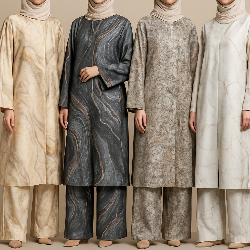 Create a modest abaya and loose pant, first of its kind, featuring a unique stone design that exudes a classy and sophisticated vibe. I'd like four designs, each showcasing different styles and fabrics. Incorporate high-end, unique chic stone designs to make them truly special. Add little sophisticated stone designs. Make it irresistible with designs that stands out.
Create a modest abaya and loose pant, first of its kind, featuring a unique stone design that exudes a classy and sophisticated vibe. I'd like four designs, each showcasing different styles and fabrics. Incorporate high-end, unique chic stone designs to make them truly special. Add little sophisticated stone designs. Make it irresistible with designs that stands out.