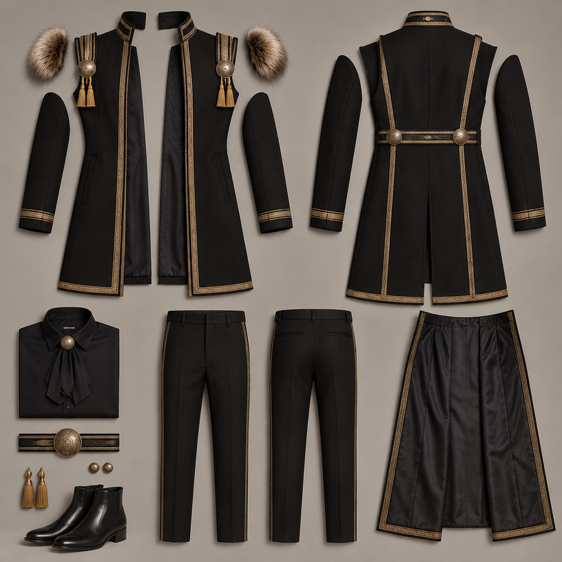 Show all the pieces of this dress piece by piece
edit the attached fashion design with these instructions: Show all the pieces of this dress piece by piece. keep it photorealistic, just the design no text