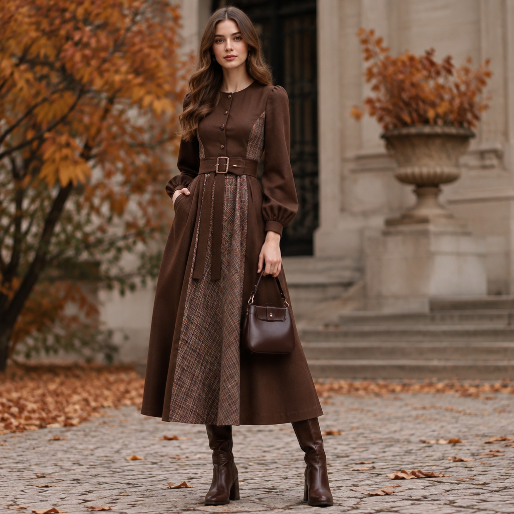 A Female Dress design, suitable for Fall. IQ fashion aesthetics. Current season is Autumn in IQ. Present it as professional fashion catalogue photography: the garment is the subject, shown full-length with editorial styling, neutral posing and tasteful, non-suggestive framing.
photorealistic fashion design, A Female Dress design, suitable for Fall. IQ fashion aesthetics. Current season is Autumn in IQ. Present it as professional fashion catalogue photography: the garment is the subject, shown full-length with editorial styling, neutral posing and tasteful, non-suggestive framing., just the design no text