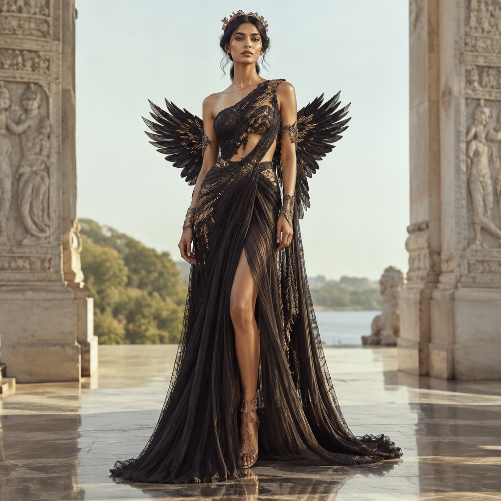 A Female Dress design, suitable for Summer, in Elegant style. for met gala
black angel dress. Sri Lanka fashion aesthetics. Present it as professional fashion catalogue photography: the garment is the subject, shown full-length with editorial styling, neutral posing and tasteful, non-suggestive framing.
photorealistic fashion design, A Female Dress design, suitable for Summer, in Elegant style. for met gala
black angel dress. Sri Lanka fashion aesthetics. Present it as professional fashion catalogue photography: the garment is the subject, shown full-length with editorial styling, neutral posing and tasteful, non-suggestive framing., elegant style, just the design no text