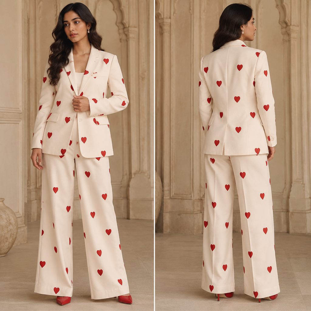 A Female fashion design, in Classic style. muje court set chahiye 💕 or usper ayse red heart hone chahiye. India fashion aesthetics. Present it as professional fashion catalogue photography: the garment is the subject, shown full-length with editorial styling, neutral posing and tasteful, non-suggestive framing.
photorealistic fashion design, A Female fashion design, in Classic style. muje court set chahiye 💕 or usper ayse red heart hone chahiye. India fashion aesthetics. Present it as professional fashion catalogue photography: the garment is the subject, shown full-length with editorial styling, neutral posing and tasteful, non-suggestive framing., classic style, just the design no text
