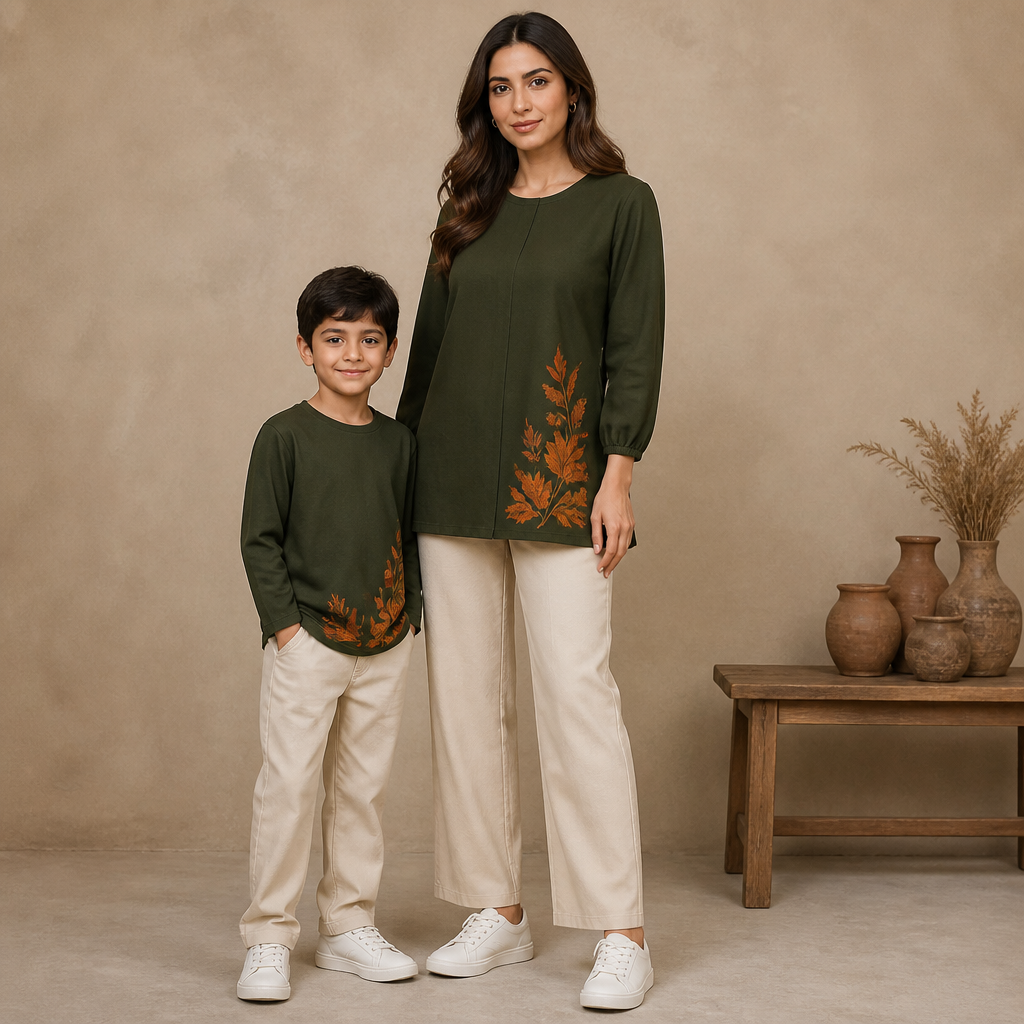A Female Top design, suitable for Fall, in Casual style. same t shirt kids boy. Pakistan fashion aesthetics. Present it as professional fashion catalogue photography: the garment is the subject, shown full-length with editorial styling, neutral posing and tasteful, non-suggestive framing.
photorealistic fashion design, A Female Top design, suitable for Fall, in Casual style. same t shirt kids boy. Pakistan fashion aesthetics. Present it as professional fashion catalogue photography: the garment is the subject, shown full-length with editorial styling, neutral posing and tasteful, non-suggestive framing., casual style, just the design no text