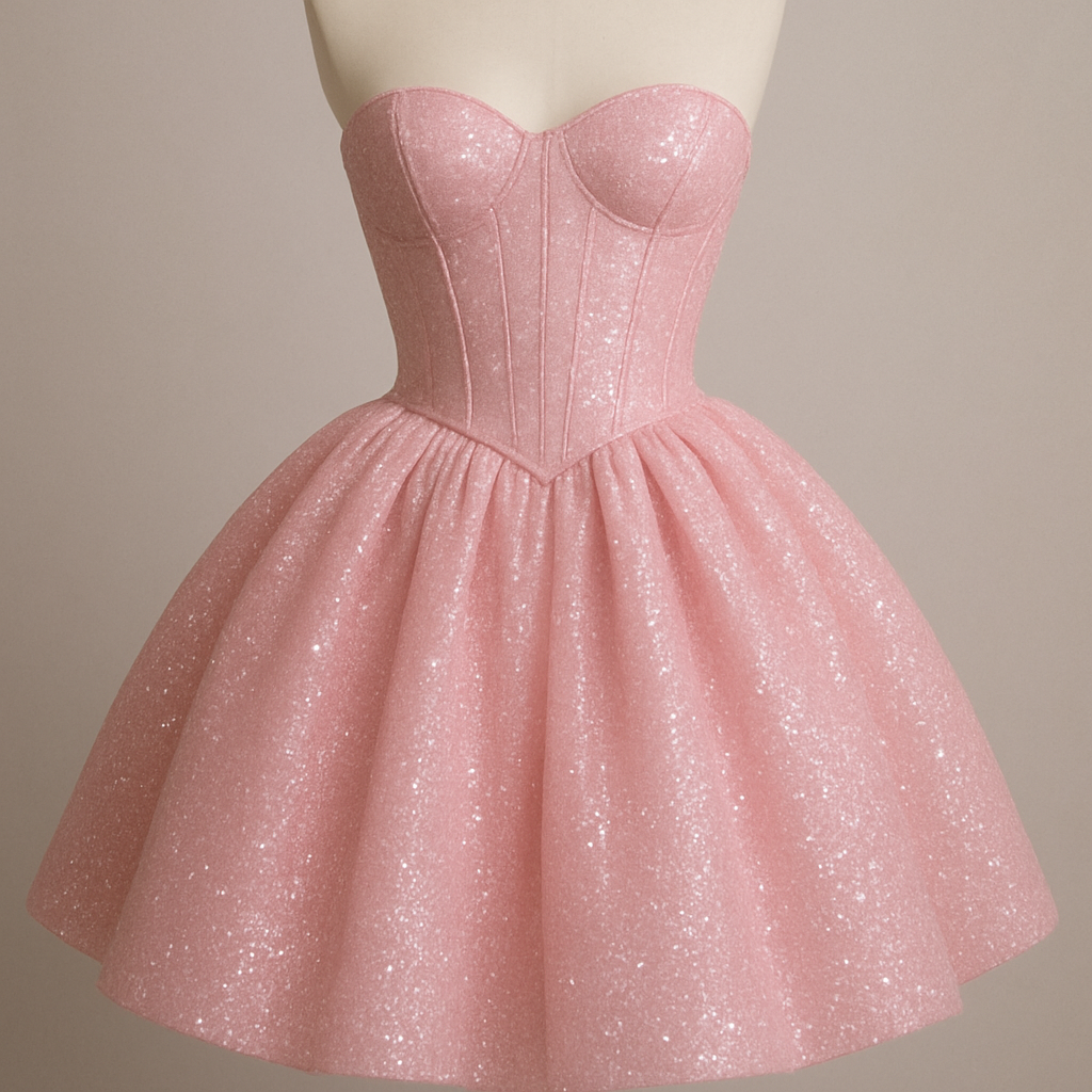 Baby pink sparkly puffy dress with a strapless corset

Baby pink sparkly puffy dress with a strapless corset