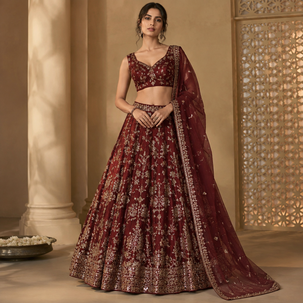in Glamorous style. India fashion aesthetics. Present it as professional fashion catalogue photography: the garment is the subject, shown full-length with editorial styling, neutral posing and tasteful, non-suggestive framing.
photorealistic fashion design, in Glamorous style. India fashion aesthetics. Present it as professional fashion catalogue photography: the garment is the subject, shown full-length with editorial styling, neutral posing and tasteful, non-suggestive framing., glamorous style, just the design no text
