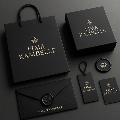 Create me sophisticated unique high end  packaging materials and others for my brand FIMA KAMBELLE one of its kind and first in the world 4 different styles 