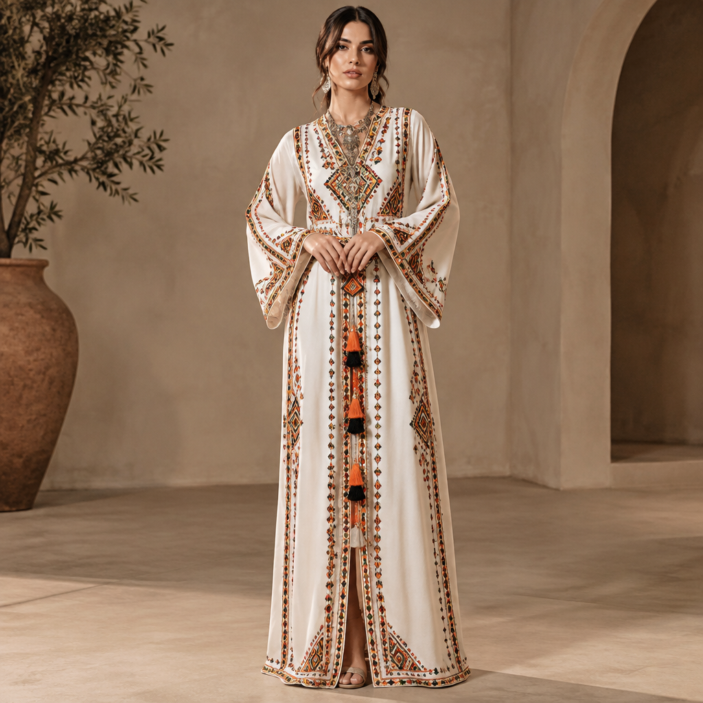 لباس تقليدي أمزيغي Present it as professional fashion catalogue photography: the garment is the subject, shown full-length with editorial styling, neutral posing and tasteful, non-suggestive framing.
photorealistic fashion design, لباس تقليدي أمزيغي Present it as professional fashion catalogue photography: the garment is the subject, shown full-length with editorial styling, neutral posing and tasteful, non-suggestive framing., just the design no text