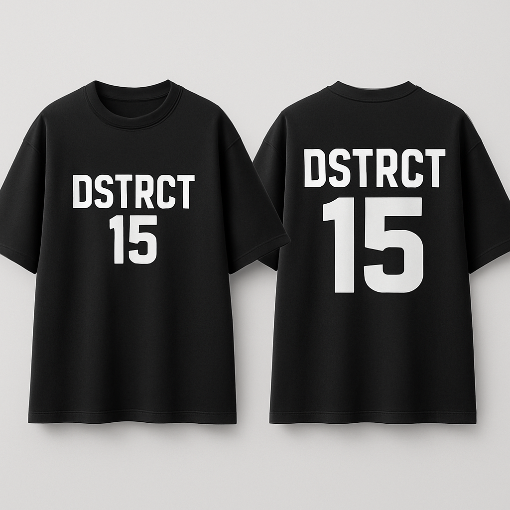 Camiseta oversize streetwear premium con logo DSTRCT 15
Camiseta oversize streetwear premium con logo DSTRCT 15
, show front and back