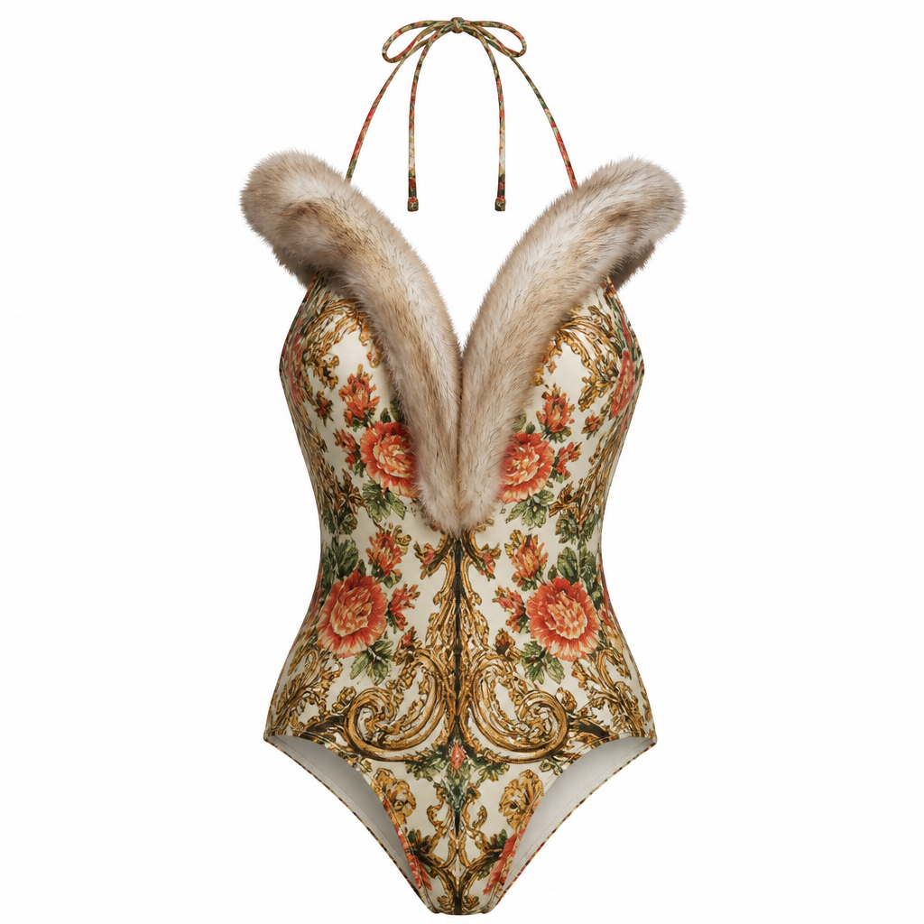 A Swimwear design. Consider Russian fashion — fur and layering traditions, bold patterns, mix of European elegance and Slavic folk motifs. Current season is Summer in Russia.
photorealistic fashion design, A Swimwear design. Consider Russian fashion — fur and layering traditions, bold patterns, mix of European elegance and Slavic folk motifs. Current season is Summer in Russia., just the design no text