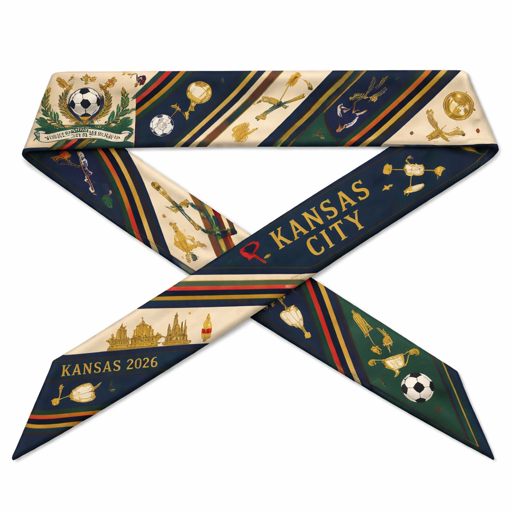 Design a silk scarf that is 5 x 86cm that wraps around a handle of a handbag
American Sporting Heritage
Classic American preppy silk twilly inspired by traditional sporting scarves, collegiate elegance, and timeless country-club style—refined, understated, and archival
Incorporate this style specifically for Kansas City, MO hosting the world cup 2026
Design a silk scarf that is 5 x 86cm that wraps around a handle of a handbag
American Sporting Heritage
Classic American preppy silk twilly inspired by traditional sporting scarves, collegiate elegance, and timeless country-club style—refined, understated, and archival
Incorporate this style specifically for Kansas City, MO hosting the world cup 2026, classic style, show front and back