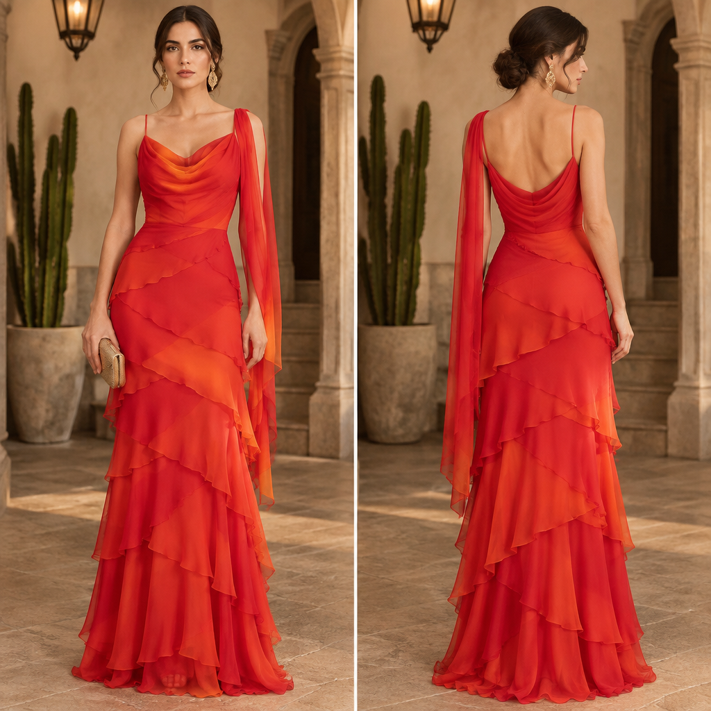 A Dress design, made of Chiffon, with a sleek, smooth finish, with a Bodycon silhouette, styled in layers, in a Bold & Bright color palette, for Formal, suitable for Winter, in Elegant style, shown on a model with fair skin and a slim figure. Mexico fashion aesthetics. Present it as professional fashion catalogue photography: the garment is the subject, shown full-length with editorial styling, neutral posing and tasteful, non-suggestive framing.
photorealistic fashion design, A Dress design, made of Chiffon, with a sleek, smooth finish, with a Bodycon silhouette, styled in layers, in a Bold & Bright color palette, for Formal, suitable for Winter, in Elegant style, shown on a model with fair skin and a slim figure. Mexico fashion aesthetics. Present it as professional fashion catalogue photography: the garment is the subject, shown full-length with editorial styling, neutral posing and tasteful, non-suggestive framing., elegant style, just the design no text, show front and back