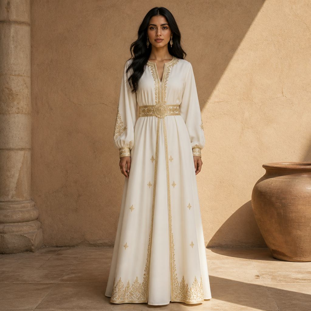 A Female Dress design, in Classic style. Egypt fashion aesthetics. Present it as professional fashion catalogue photography: the garment is the subject, shown full-length with editorial styling, neutral posing and tasteful, non-suggestive framing.
photorealistic fashion design, A Female Dress design, in Classic style. Egypt fashion aesthetics. Present it as professional fashion catalogue photography: the garment is the subject, shown full-length with editorial styling, neutral posing and tasteful, non-suggestive framing., classic style, just the design no text