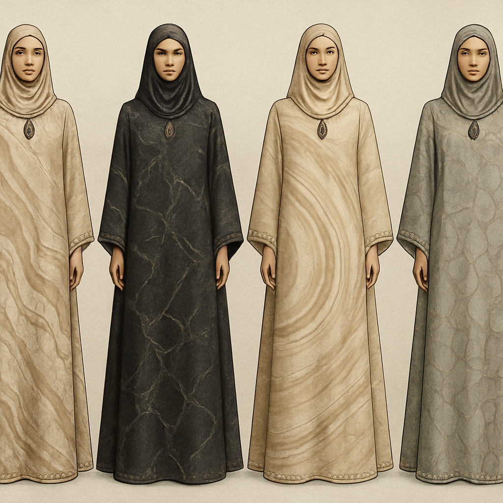 Create a modest boubou, the first of its kind, featuring a unique stone design that exudes a classy and sophisticated vibe. I'd like four designs, each showcasing different styles and fabrics. Incorporate high-end, unique chic stone designs to make them truly special. Add little sophisticated stone designs.

Create a modest boubou, the first of its kind, featuring a unique stone design that exudes a classy and sophisticated vibe. I'd like four designs, each showcasing different styles and fabrics. Incorporate high-end, unique chic stone designs to make them truly special. Add little sophisticated stone designs.