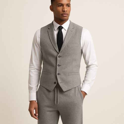 
Sweatsuit mixed with buisness suits but still sport with vest instead in jacket, no hoodie, no jacket 