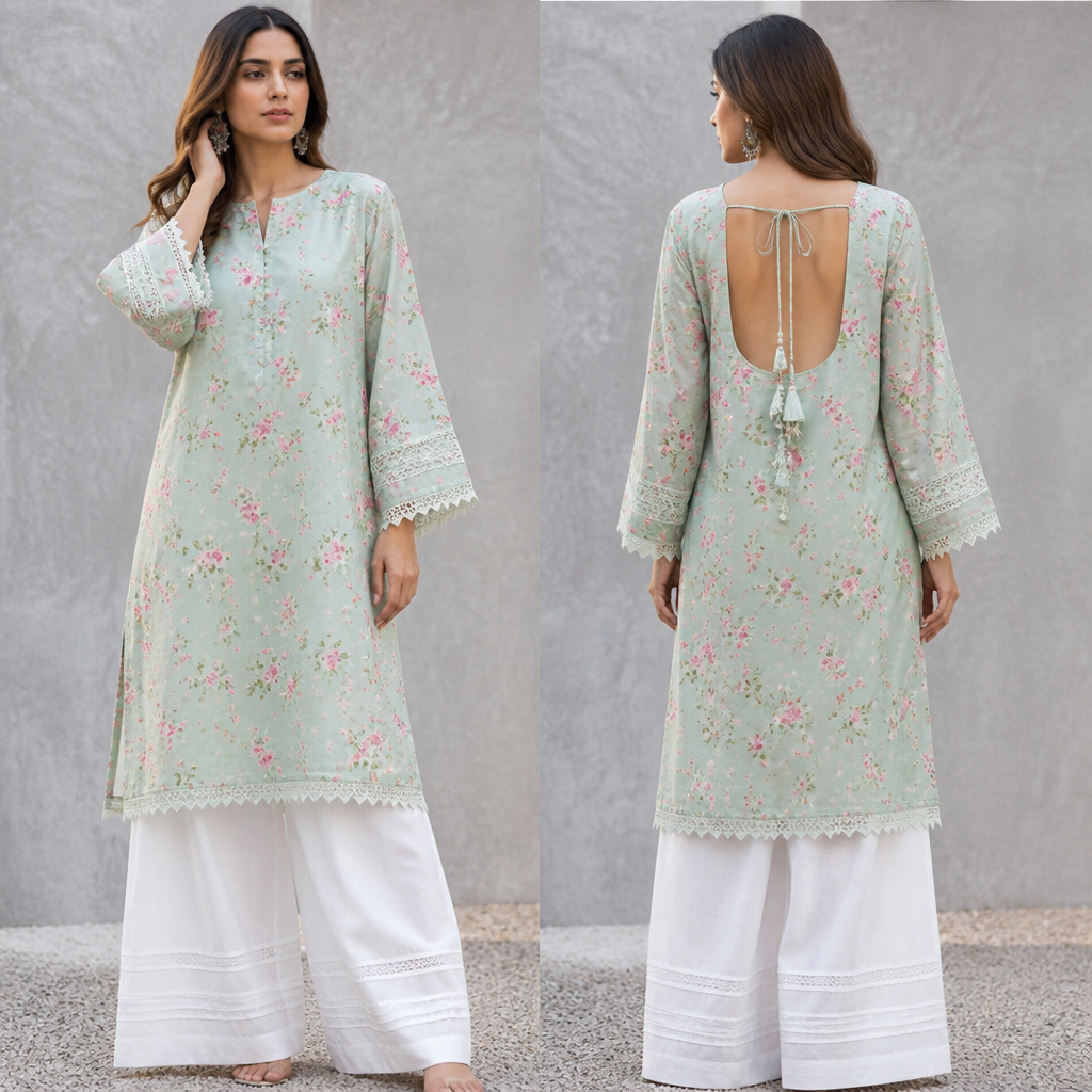A Female Dress design, suitable for Summer, in Casual style. long kameez with back Dori and white plazo. Pakistan fashion aesthetics.
photorealistic fashion design, A Female Dress design, suitable for Summer, in Casual style. long kameez with back Dori and white plazo. Pakistan fashion aesthetics., casual style, just the design no text