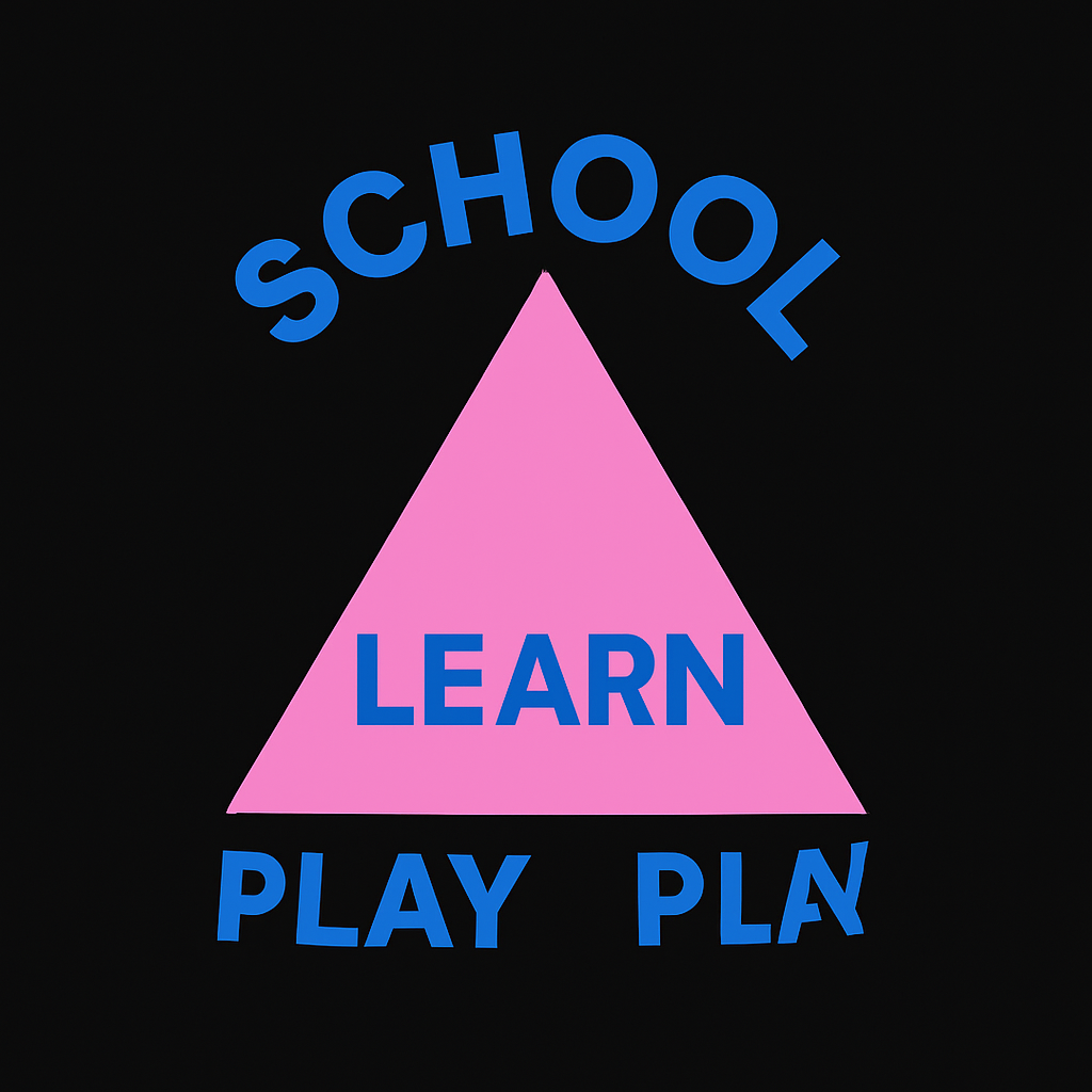 شعار مدرسه خلفيته سوداء 
وفي بالنص مثلث وردي
على زواياه مكتوب باللون الأزرق
من زاويته الفوقschool
واللي تحت وحده learn 
ووحده play

شعار مدرسه خلفيته سوداء 
وفي بالنص مثلث وردي
على زواياه مكتوب باللون الأزرق
من زاويته الفوقschool
واللي تحت وحده learn 
ووحده play, cozy style