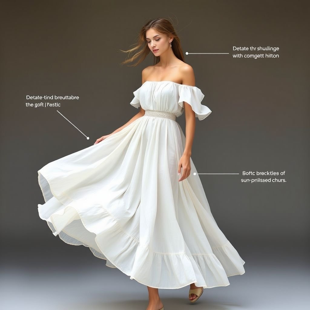 שמלה קיצית בסטייל קליל יווני
A flowing summer dress inspired by Greek styles, featuring lightweight, breathable fabric in soft pastel hues. It boasts delicate draping that mimics the ancient chiton, with off-the-shoulder sleeves and a cinched waist adorned with intricate embroidery. The hem dances gracefully with every step, embodying effortless elegance and sun-kissed charm.