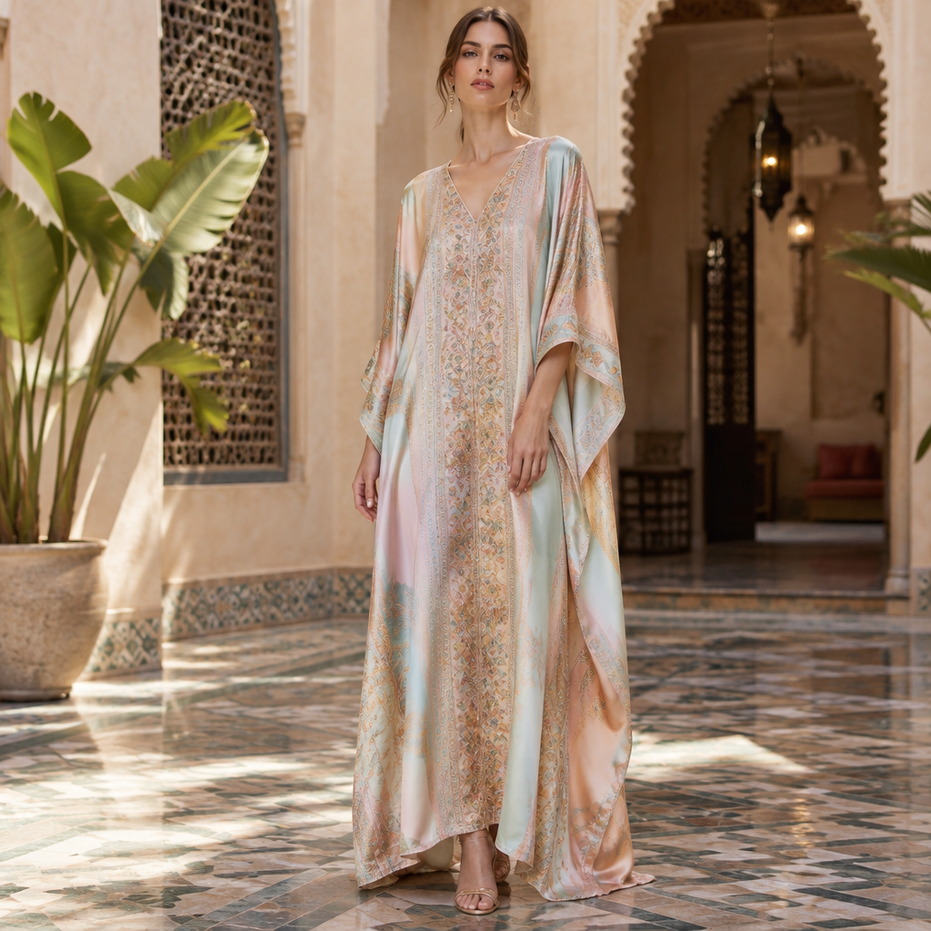 A Huipil design, made of Silk, with a sleek, smooth finish, with a Relaxed silhouette, in a Pastels color palette, for Party, suitable for Summer, suited to a Tropical climate, in Elegant style, shown on a model with fair skin and a tall figure. Morocco fashion aesthetics. Present it as professional fashion catalogue photography: the garment is the subject, shown full-length with editorial styling, neutral posing and tasteful, non-suggestive framing.
photorealistic fashion design, A Huipil design, made of Silk, with a sleek, smooth finish, with a Relaxed silhouette, in a Pastels color palette, for Party, suitable for Summer, suited to a Tropical climate, in Elegant style, shown on a model with fair skin and a tall figure. Morocco fashion aesthetics. Present it as professional fashion catalogue photography: the garment is the subject, shown full-length with editorial styling, neutral posing and tasteful, non-suggestive framing., elegant style, just the design no text