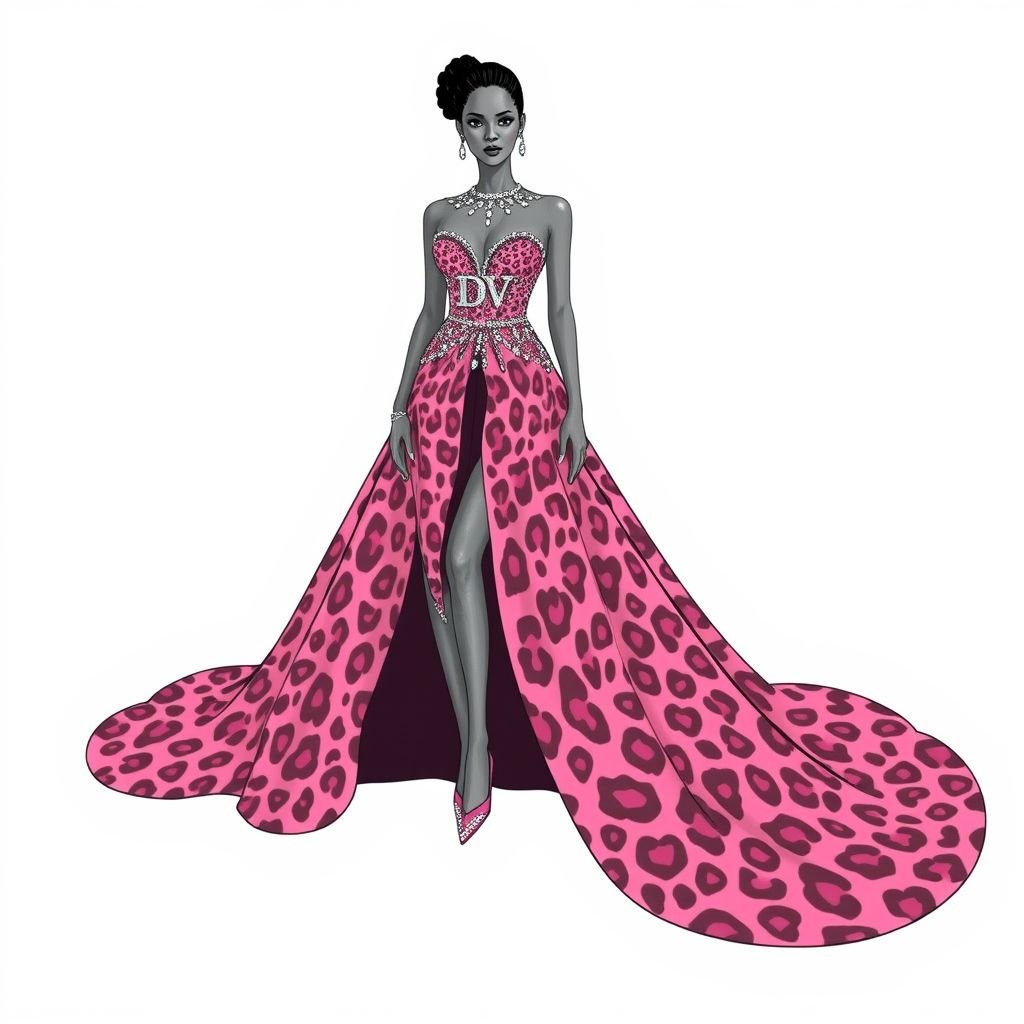 Create me a unique pink cheetah print met gala dress that resembles something rhianna would wear, but I want it to be modest and empowers a Met Gala look. Put “DV” on it somewhere
Design a breathtaking Met Gala gown featuring a unique pink cheetah print that embodies high glamour and sophistication. Envision a sweeping silhouette adorned with delicate embellishments, striking a balance between modesty and boldness. Incorporate "DV" in intricate embroidery, celebrating empowerment while channeling Rihanna’s iconic style. Elevate this look for ultimate red carpet allure.
