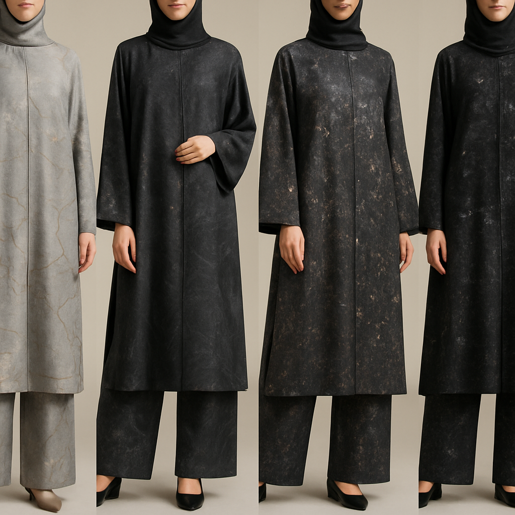 Create a modest abaya and loose pant, first of its kind, featuring a unique stone design that exudes a classy and sophisticated vibe. I'd like four designs, each showcasing different styles and fabrics. Incorporate high-end, unique chic stone designs to make them truly special. Add little sophisticated stone designs. Make it irresistible with designs that stands out.
Create a modest abaya and loose pant, first of its kind, featuring a unique stone design that exudes a classy and sophisticated vibe. I'd like four designs, each showcasing different styles and fabrics. Incorporate high-end, unique chic stone designs to make them truly special. Add little sophisticated stone designs. Make it irresistible with designs that stands out.