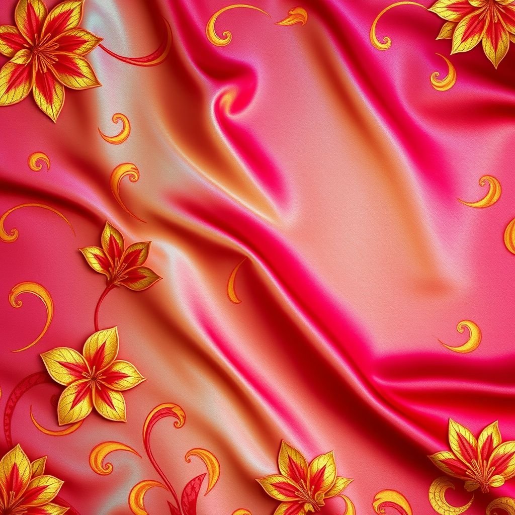 A fabric design inspired by the story of the goddess Ishtar, reflecting femininity and incorporating a combination of fabric and papier-mâché.
A luxurious silk blend adorned with iridescent hues of deep crimson and rich gold, echoing celestial skies. Graceful motifs of blooming lilies and intricate spirals, swirling across the surface. Embellished with delicate papier-mâché accents, creating ethereal three-dimensional textures, capturing Ishtar's divine grace. Soft, flowing silhouettes celebrating femininity and strength.