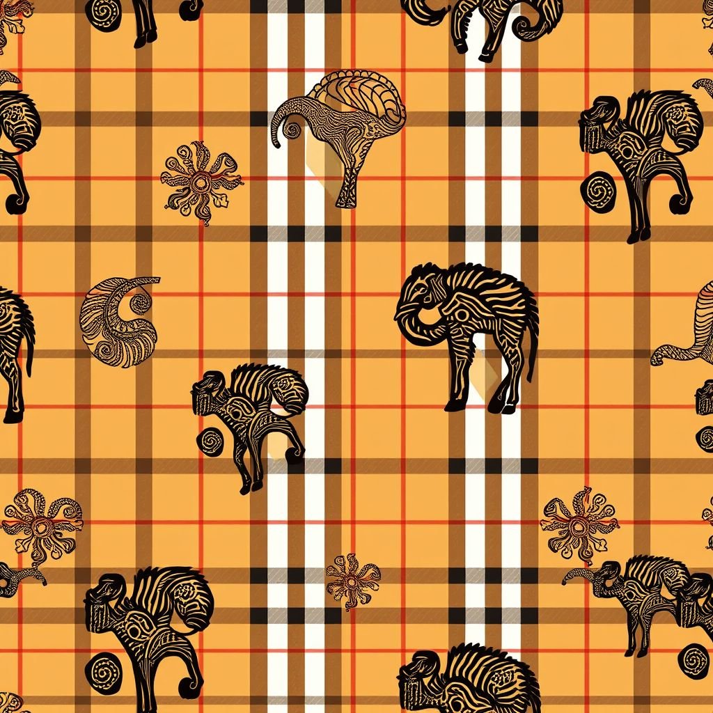 Create a luxury textile print that looks close to recent Burberry designs but has African markings and prints on it which means grace and mercy. The prints will be embedded in some lines. Not to bold but legible. Use the colors marigold, caramel brown and white as the colors. Make it clean and more luxurious
Design a luxury textile print that seamlessly blends Burberry’s iconic check with intricate African markings symbolizing grace and mercy. The fabric features elegant, understated lines that subtly incorporate the prints, ensuring legibility. Use a refined palette of marigold, caramel brown, and white to evoke sophistication while maintaining a clean, luxurious aesthetic.