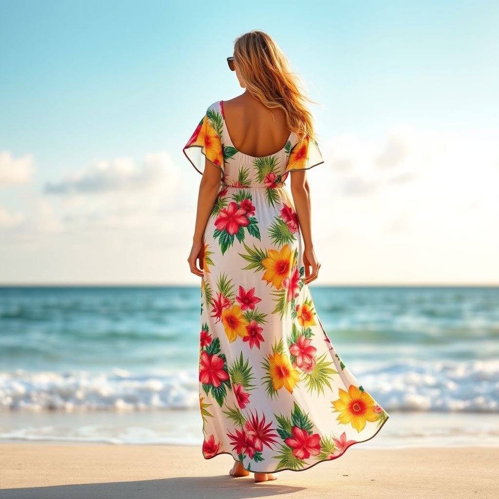 Button down maxi dress with flowy short arms and with elastic at the back so itcan stretch fit big bust .the dress must also be flowy at the bottom to flaunt a womes curves
Imagine a sun-kissed vacation vibe with a button-down maxi dress featuring airy, flowy short sleeves. The elastic back accommodates a curvy bust while ensuring comfort and style. The skirt billows gracefully, ideal for beach strolls or sunsets, adorned with vibrant tropical prints and lightweight fabric that dances with every breeze.