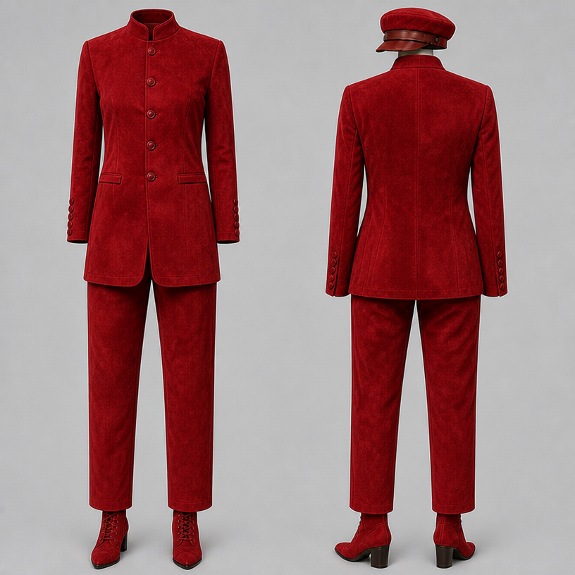 Make this in red suede
edit the attached fashion design with these instructions: Make this in red suede. keep it photorealistic, just the design no text