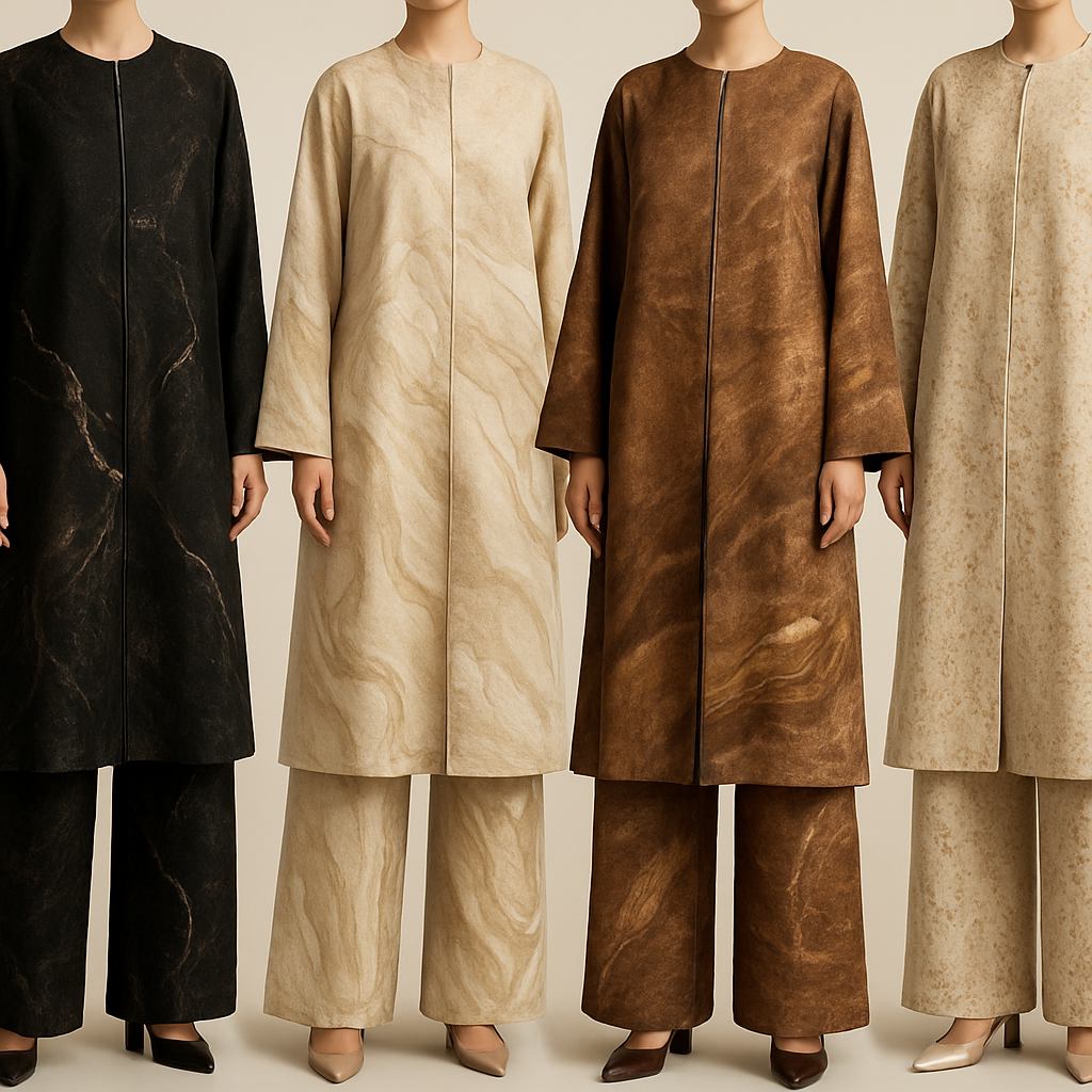 Create a modest abaya and loose pant, first of its kind, featuring a unique stone design that exudes a classy and sophisticated vibe. I'd like four designs, each showcasing different styles and fabrics. Incorporate high-end, unique chic stone designs to make them truly special. Add little sophisticated stone designs. Make it irresistible!
Create a modest abaya and loose pant, first of its kind, featuring a unique stone design that exudes a classy and sophisticated vibe. I'd like four designs, each showcasing different styles and fabrics. Incorporate high-end, unique chic stone designs to make them truly special. Add little sophisticated stone designs. Make it irresistible!