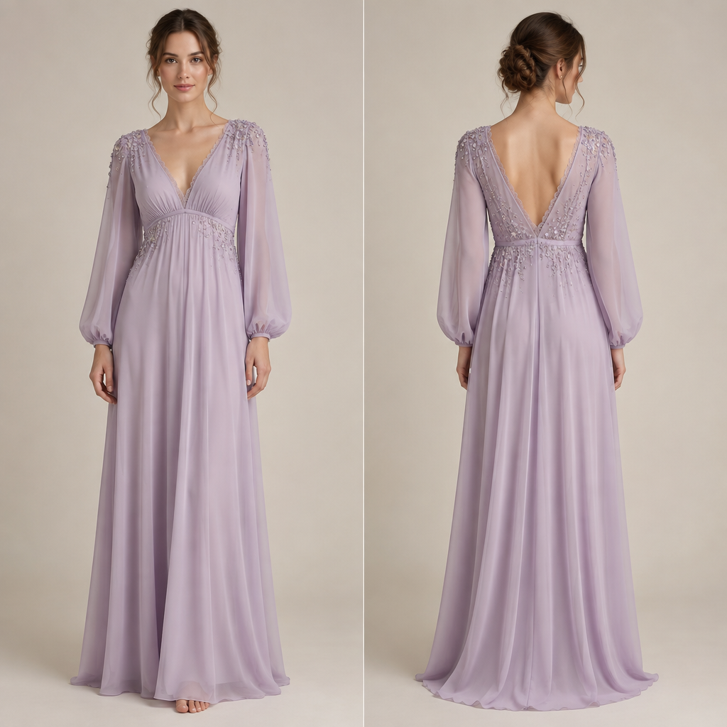Add delicate silver and lilac crystals to the dress. Keep the original dress, color, shape and sleeves exactly the same. Make the crystal design elegant, simple and feminine, with crystals concentrated around the shoulder and upper waist.
photorealistic fashion design, Add delicate silver and lilac crystals to the dress. Keep the original dress, color, shape and sleeves exactly the same. Make the crystal design elegant, simple and feminine, with crystals concentrated around the shoulder and upper waist., sleepwear style, just the design no text, show front and back