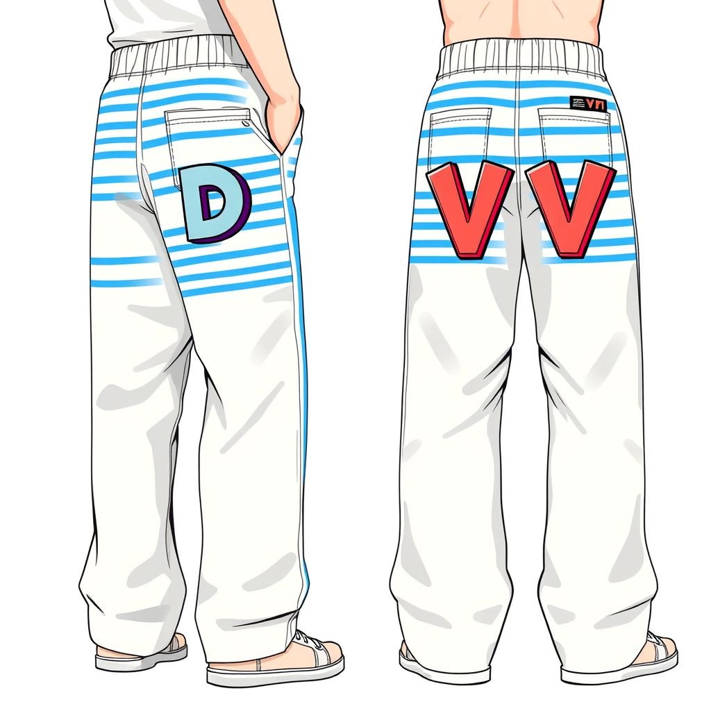 Men's Fashion Casual Woven Oversized Blue Striped 3D Letters Embroidered Baggy Pant, For Daily Summer Outfits. With “D” on one back pocket and “V” on the other
Design a laid-back men’s fashion piece featuring oversized baggy pants in soft, breathable fabric. The pants are adorned with vibrant blue stripes and playful 3D embroidered letters, showcasing "D" on one back pocket and "V" on the other. Perfect for summer outings, these pants embody effortless casual style.