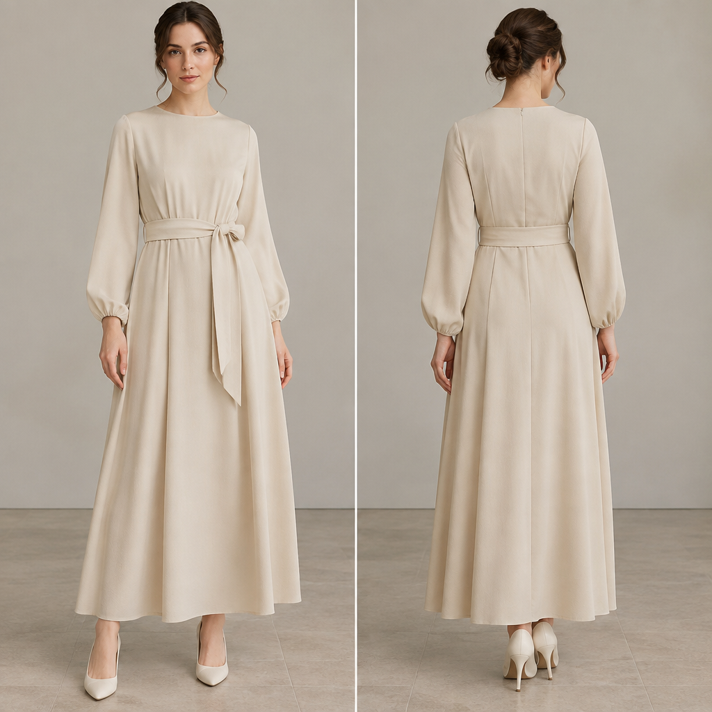 Basic all size elegant look daily dress
photorealistic fashion design, Basic all size elegant look daily dress, minimalist style, just the design no text, show front and back
