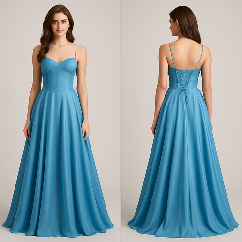 Long blue dress  with corset and prom fashion 