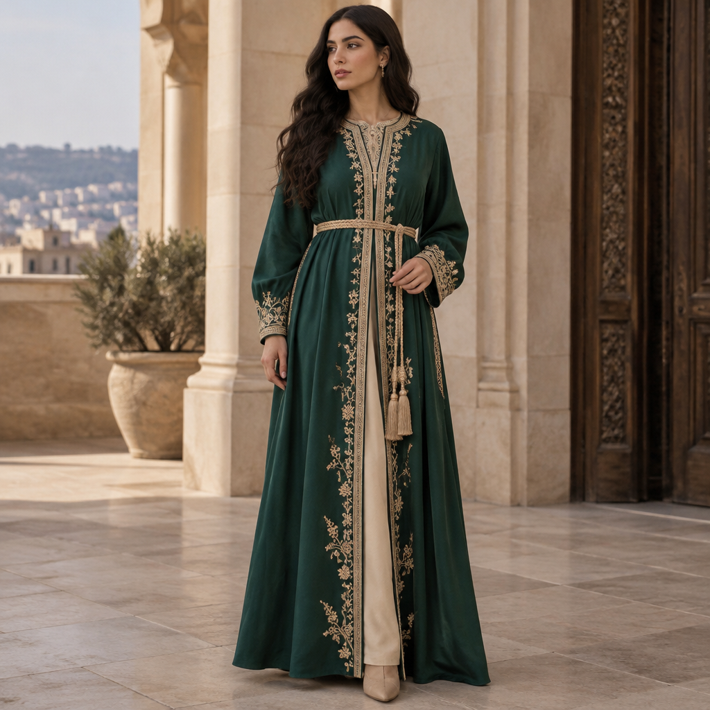 A Female Dress design, suitable for Fall. Algeria fashion aesthetics. Current season is Autumn in Algeria. Present it as professional fashion catalogue photography: the garment is the subject, shown full-length with editorial styling, neutral posing and tasteful, non-suggestive framing.
photorealistic fashion design, A Female Dress design, suitable for Fall. Algeria fashion aesthetics. Current season is Autumn in Algeria. Present it as professional fashion catalogue photography: the garment is the subject, shown full-length with editorial styling, neutral posing and tasteful, non-suggestive framing., just the design no text