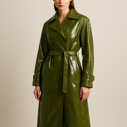 Olive green pvc longline mac coat