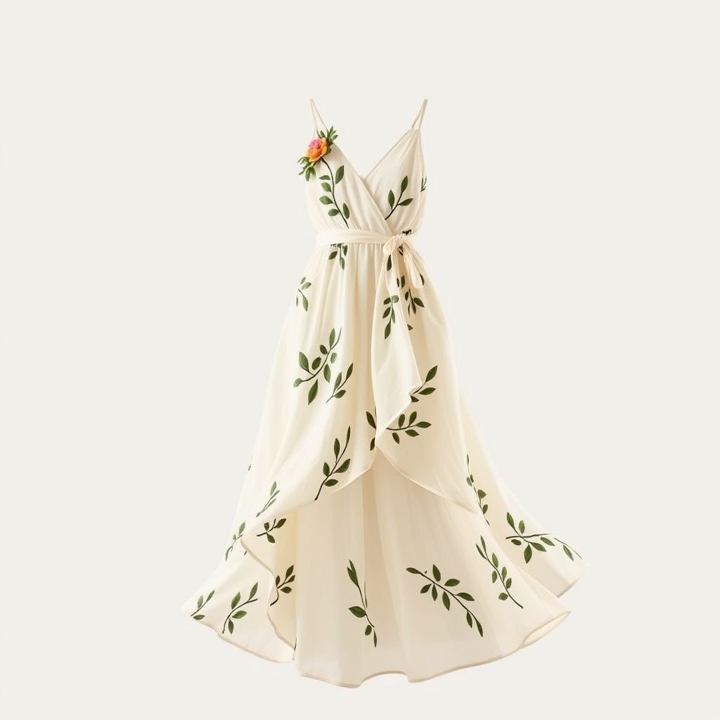 שמלה קיצית בסטייל קליל יווני
Design a flowing summer dress in a light, Greek-inspired style, featuring delicate, asymmetrical layers that mimic the gentle waves of the Aegean Sea. Embellish the fabric with intricate, hand-painted olive branches and soft pastel colors, while incorporating a cinched waist and billowing skirts for an effortlessly chic and breezy silhouette.