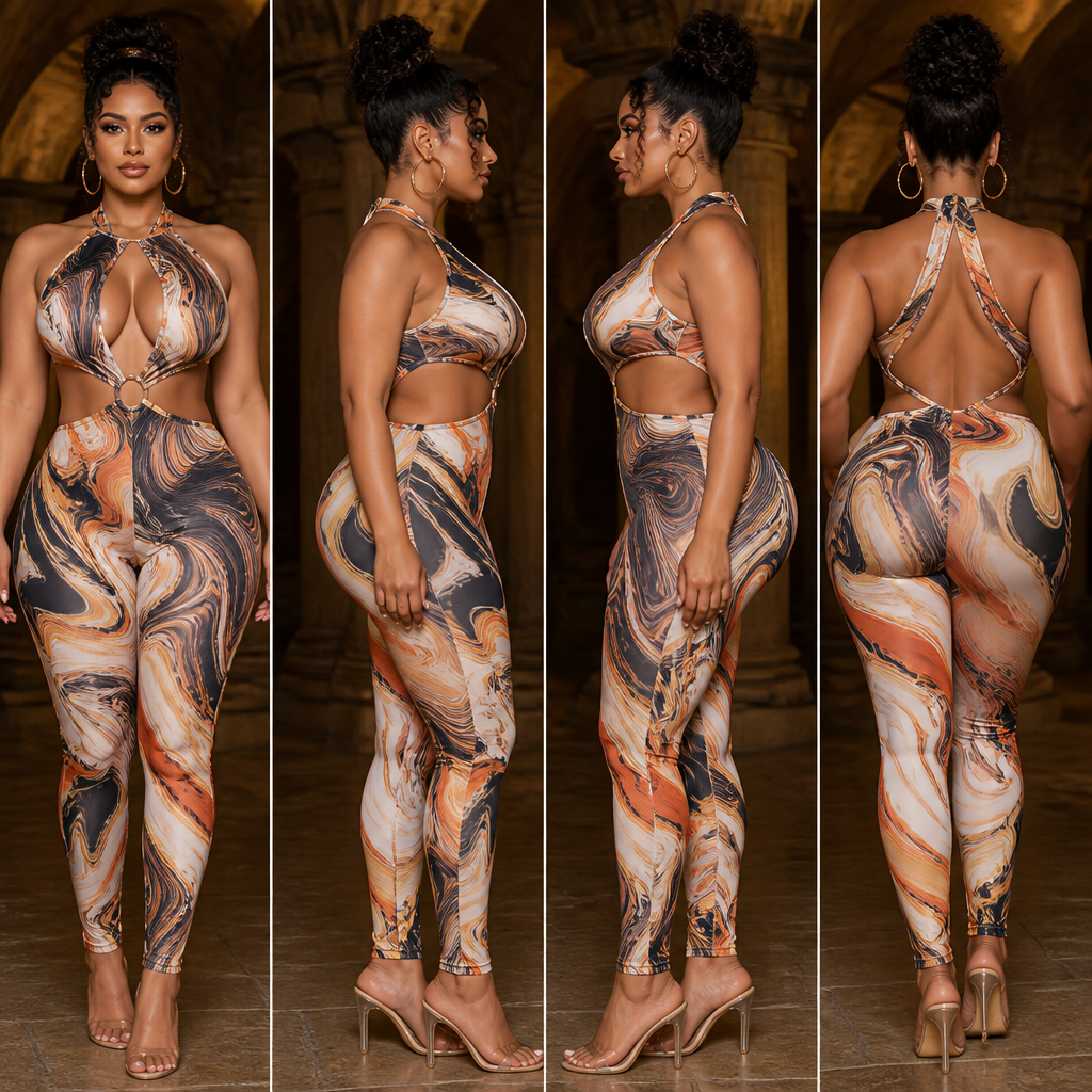 create sexy creative party night clubwear design bodycon
for Jumpsuit Cut-Out Waist
Abstract Paint Swirl
front, two sides , back
african curvy girl model. Egypt fashion aesthetics.
photorealistic fashion design, create sexy creative party night clubwear design bodycon
for Jumpsuit Cut-Out Waist
Abstract Paint Swirl
front, two sides , back
african curvy girl model. Egypt fashion aesthetics., just the design no text