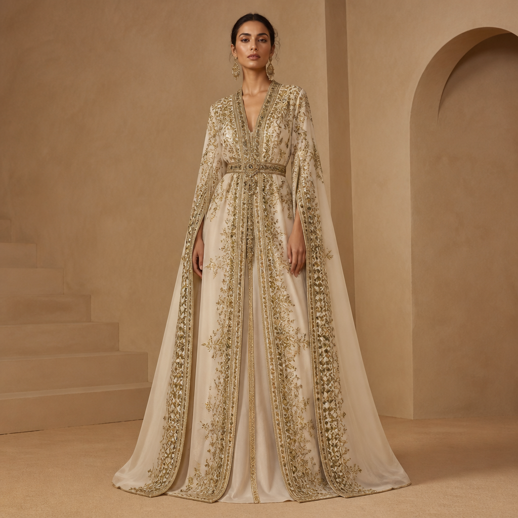 A Dress design, in Haute Couture style. Morocco fashion aesthetics. Present it as professional fashion catalogue photography: the garment is the subject, shown full-length with editorial styling, neutral posing and tasteful, non-suggestive framing.
photorealistic fashion design, A Dress design, in Haute Couture style. Morocco fashion aesthetics. Present it as professional fashion catalogue photography: the garment is the subject, shown full-length with editorial styling, neutral posing and tasteful, non-suggestive framing., haute_couture style, just the design no text
