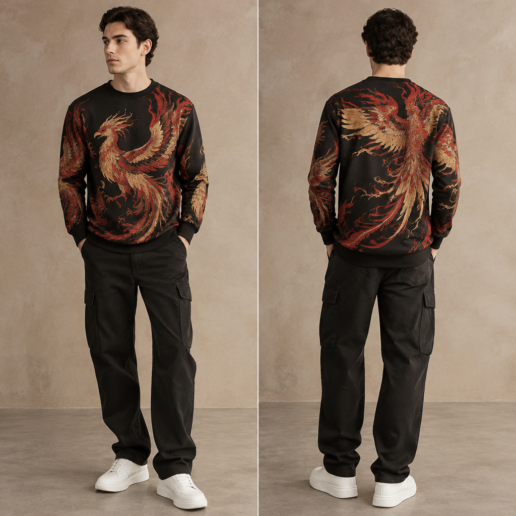 A Male Top design, suitable for Fall, in Casual style. a phoenix men pua. IR fashion aesthetics. Present it as professional fashion catalogue photography: the garment is the subject, shown full-length with editorial styling, neutral posing and tasteful, non-suggestive framing.
photorealistic fashion design, A Male Top design, suitable for Fall, in Casual style. a phoenix men pua. IR fashion aesthetics. Present it as professional fashion catalogue photography: the garment is the subject, shown full-length with editorial styling, neutral posing and tasteful, non-suggestive framing., casual style, just the design no text