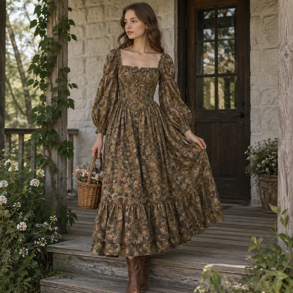 A Female Dress design, suitable for Fall, in Cottagecore style. LY fashion aesthetics. Present it as professional fashion catalogue photography: the garment is the subject, shown full-length with editorial styling, neutral posing and tasteful, non-suggestive framing.
photorealistic fashion design, A Female Dress design, suitable for Fall, in Cottagecore style. LY fashion aesthetics. Present it as professional fashion catalogue photography: the garment is the subject, shown full-length with editorial styling, neutral posing and tasteful, non-suggestive framing., cottagecore style, just the design no text
