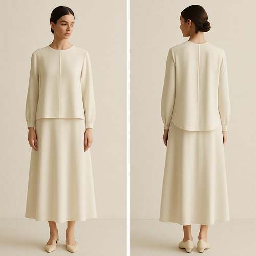 
designs are minimalist, modest, elegant , quietly luxurious pieces for the intentional feminine woman. Garments are flowy 