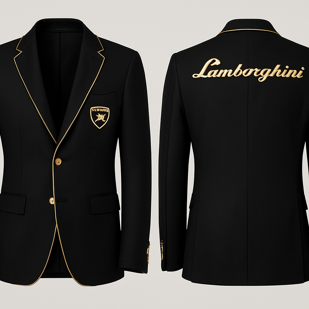 Chumba negra, detalles dorados con logo y nombre lamborghini
Chumba negra, detalles dorados con logo y nombre lamborghini, formal style, show front and back