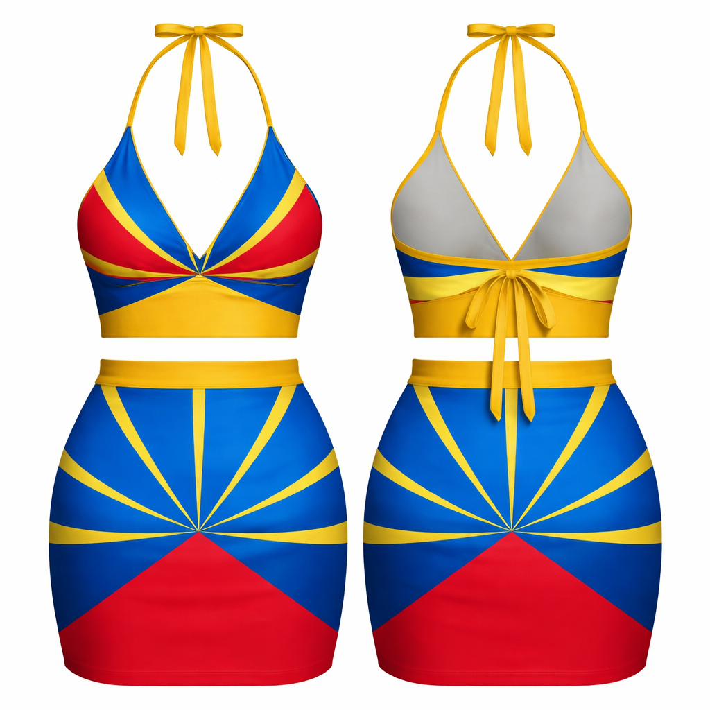 Ensemble haut et bas au motif du drapeau de la réunion
Ensemble haut et bas au motif du drapeau de la réunion
, show front and back